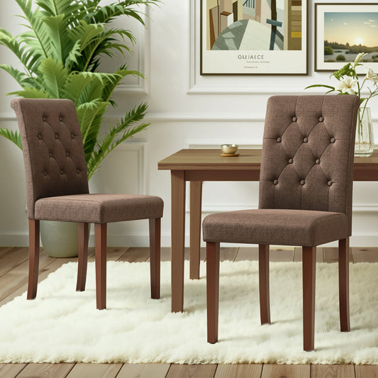 Pirecart 2 PCS Dining Chairs, Kitchen Chairs with Solid Wood Legs, Button-Tufted Parsons Design Upholstered Fabric Chairs