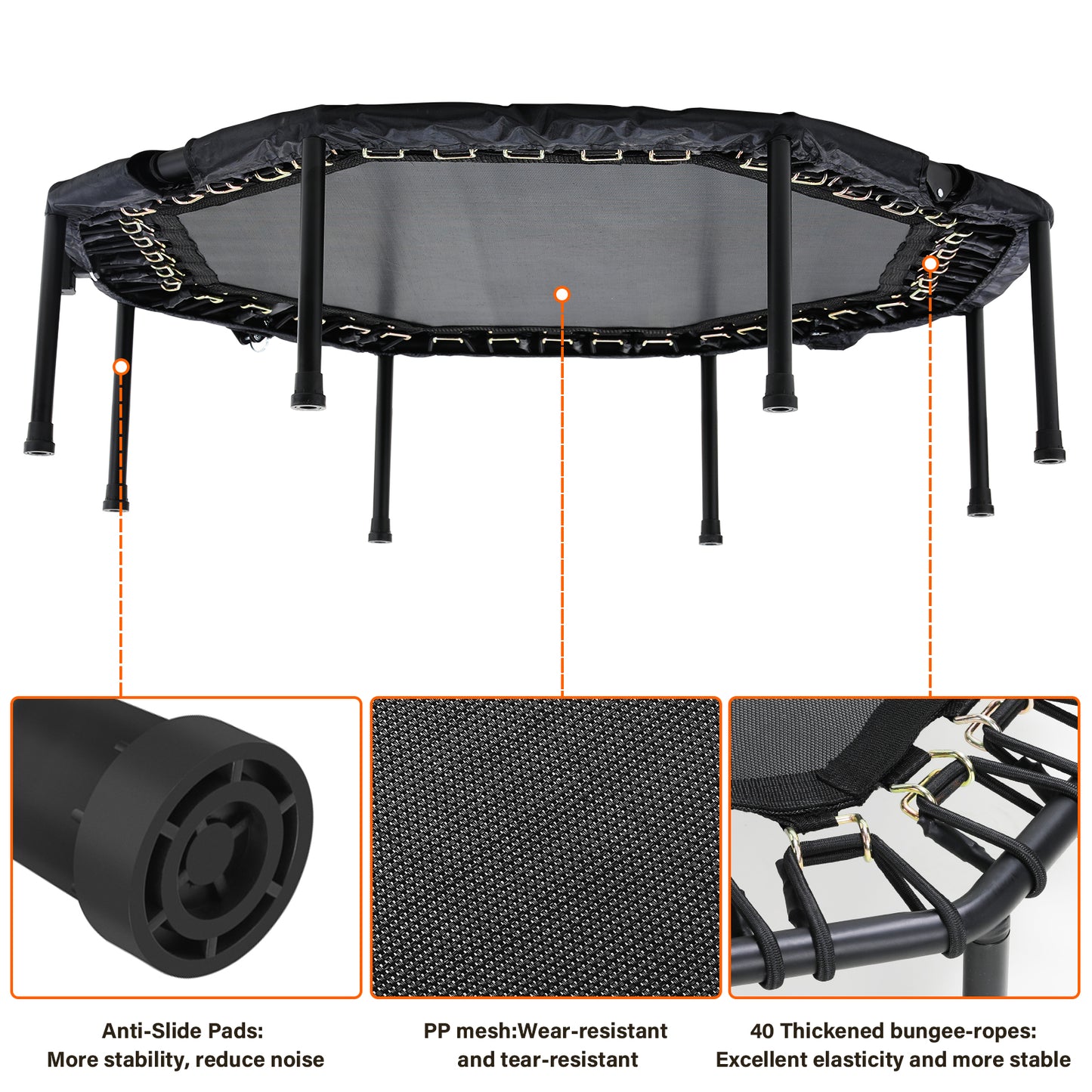 pirecart 50" Foldable Trampoline with Adjustable Handle Bar, Fitness Rebounder Exercise Trampoline for Adults, Max Load 330lbs