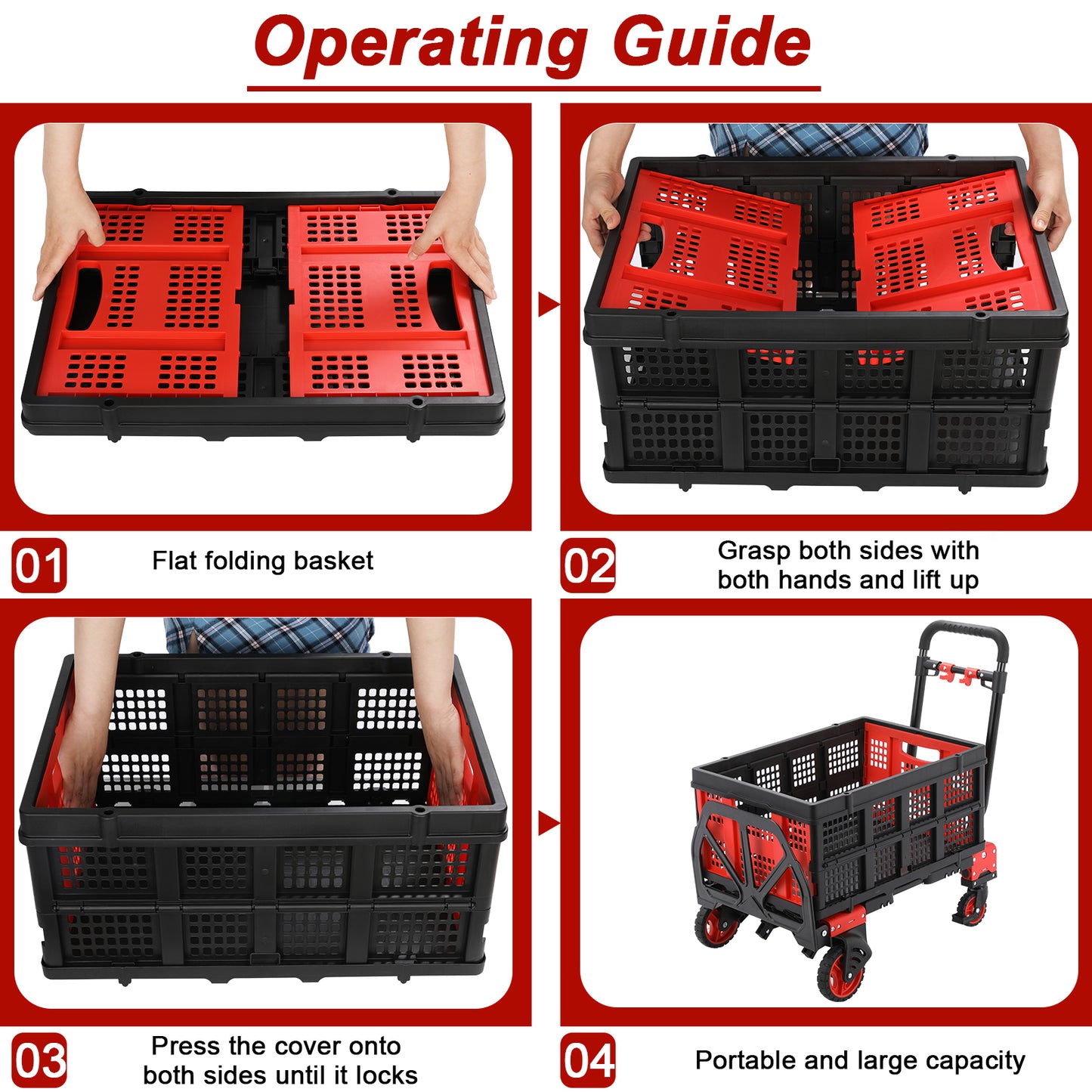 pirecart 2 in 1 Folded Hand Truck with 4 Wheels & Storage Boxes, Heavy Duty Hand Cart Max Load 330LB,