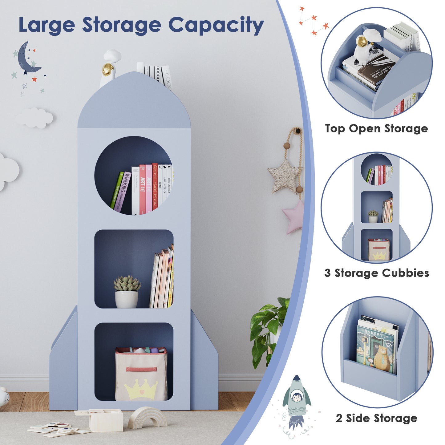 Pirecart Kids Bookshelf 3-Tier Wooden Kids Bookcase with Toy Storage for Bedroom, Playroom, Nursery