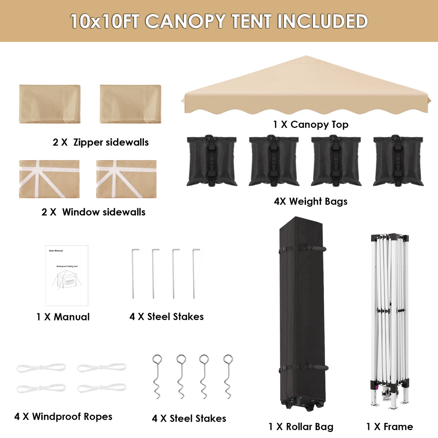 pirecart 10'x10' Pop Up Canopy, Large Commercial Tent with 4 Removable Sidewalls