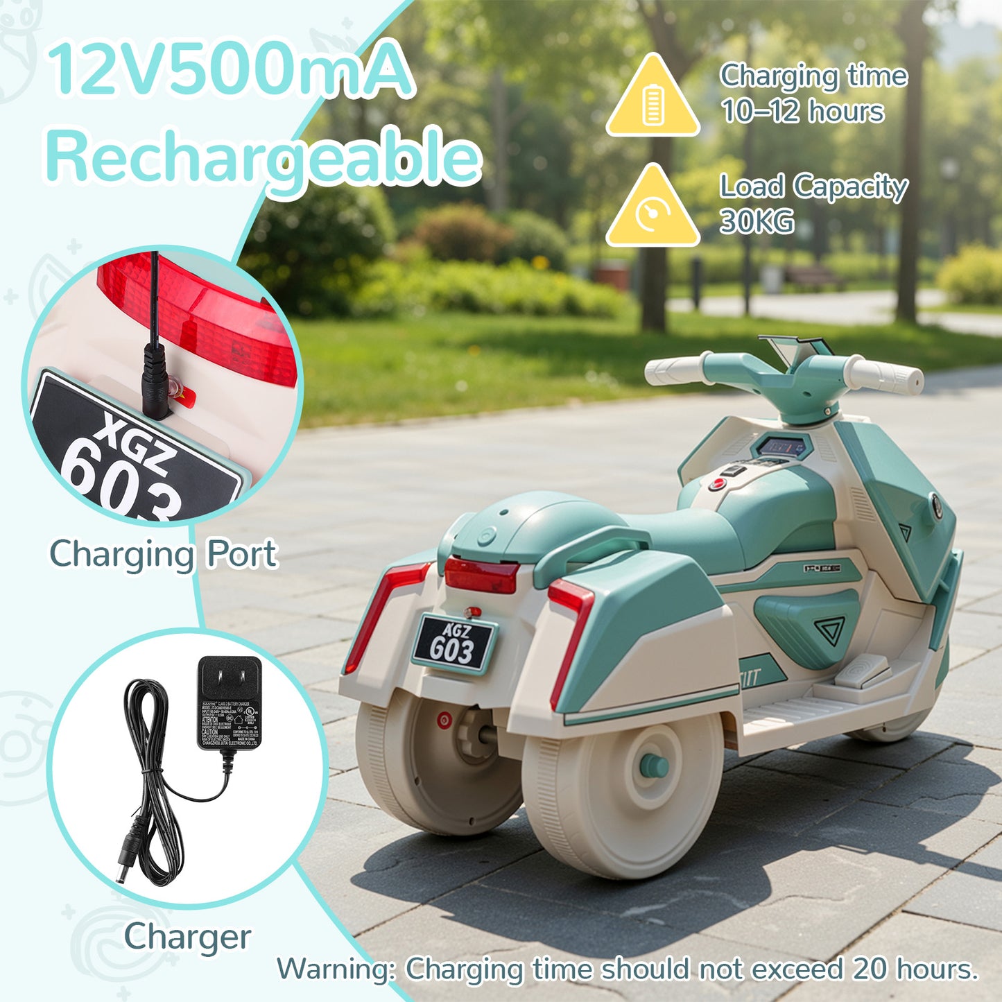 Pirecart Kids Electric Motorcycle, 6V Toddler Motorcycle with Realistic Sounds, LED Light, Children Ride on Toy with MP3/USB, Non-Slip Tires, Gift for Age 3+