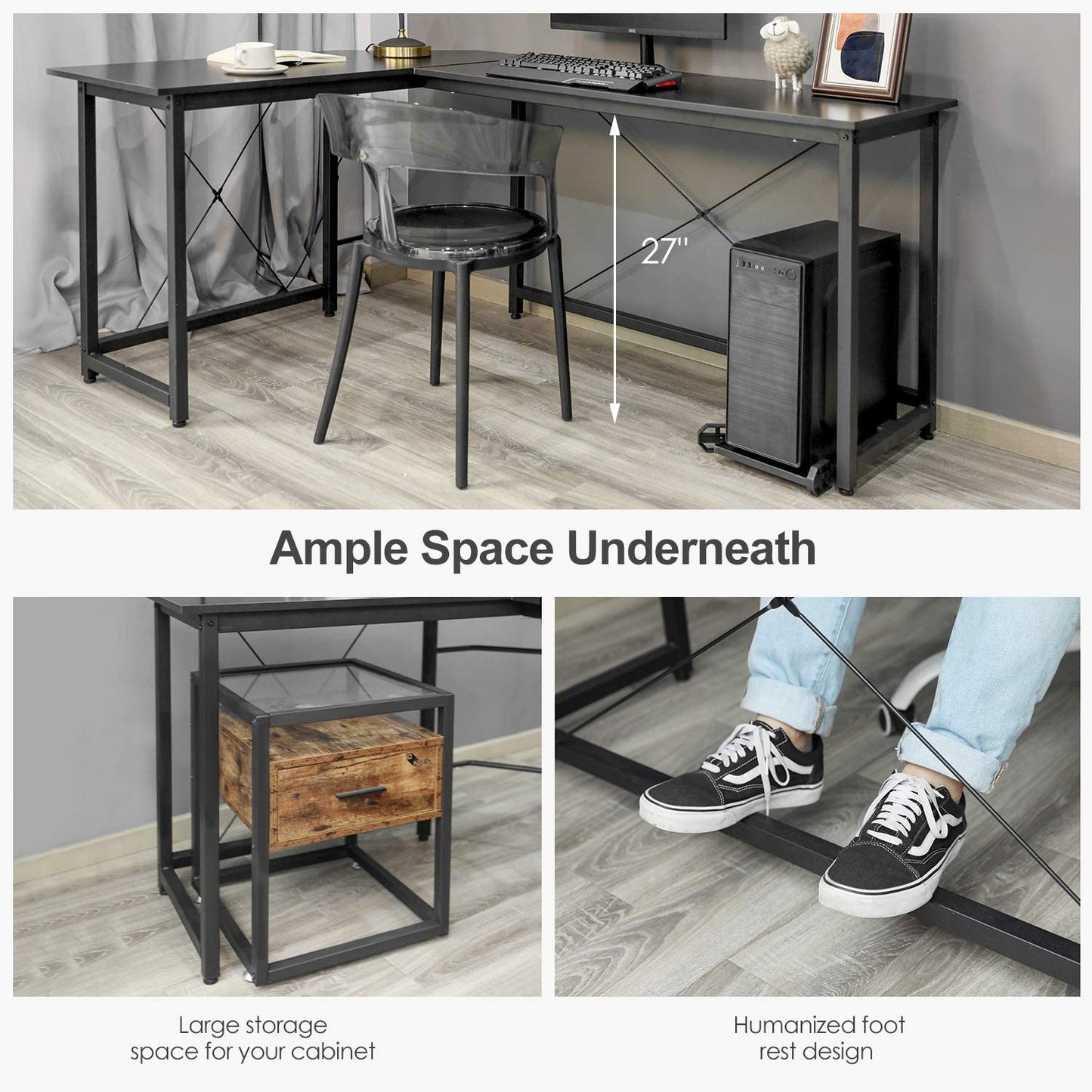 pirecart L-Shaped Computer Desk, L Shaped Desk for Home Office with Monitor Stand