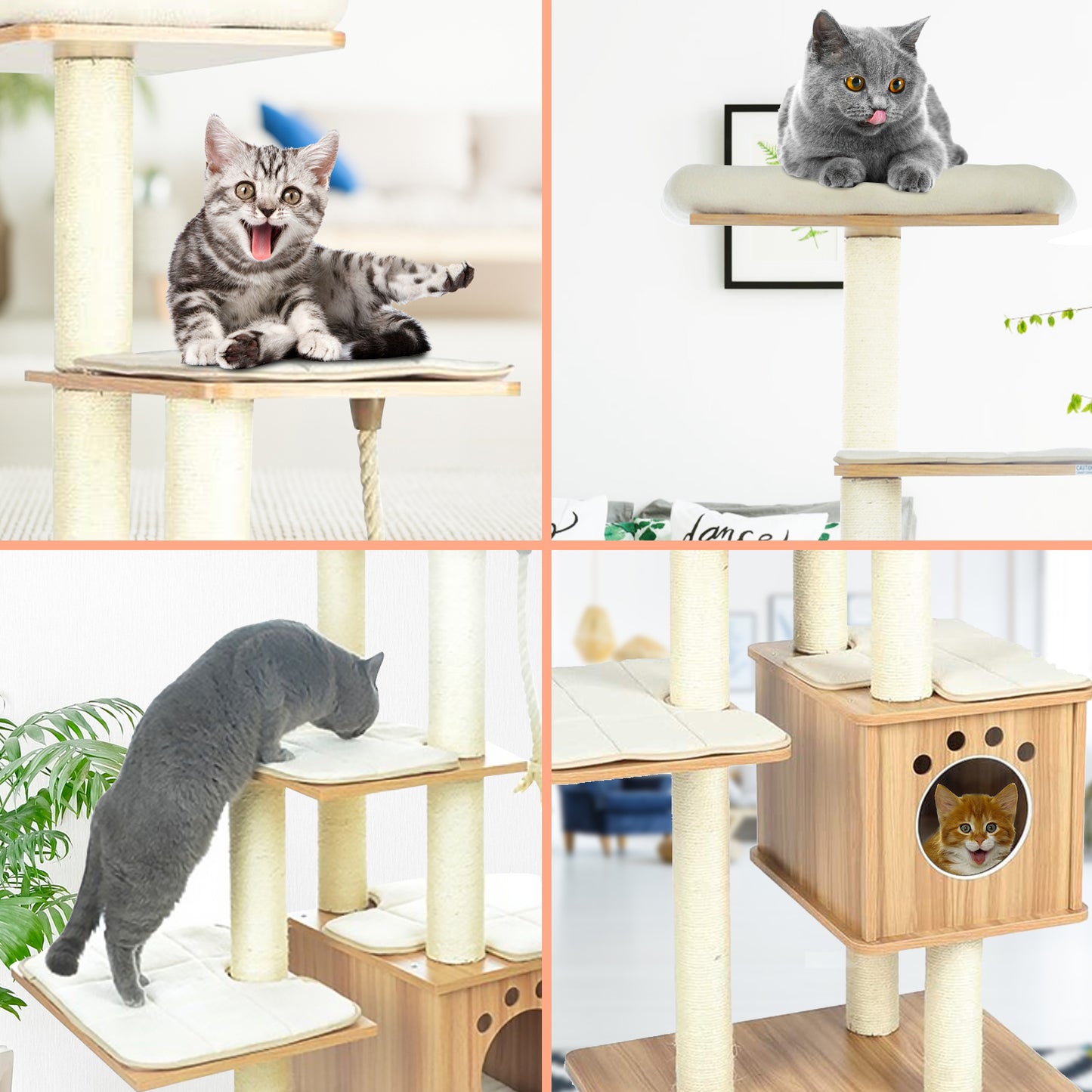 pirecart 67" Modern Wooden Cat Tree Tower, Cat Condo Furniture with Multi-Layer Platform