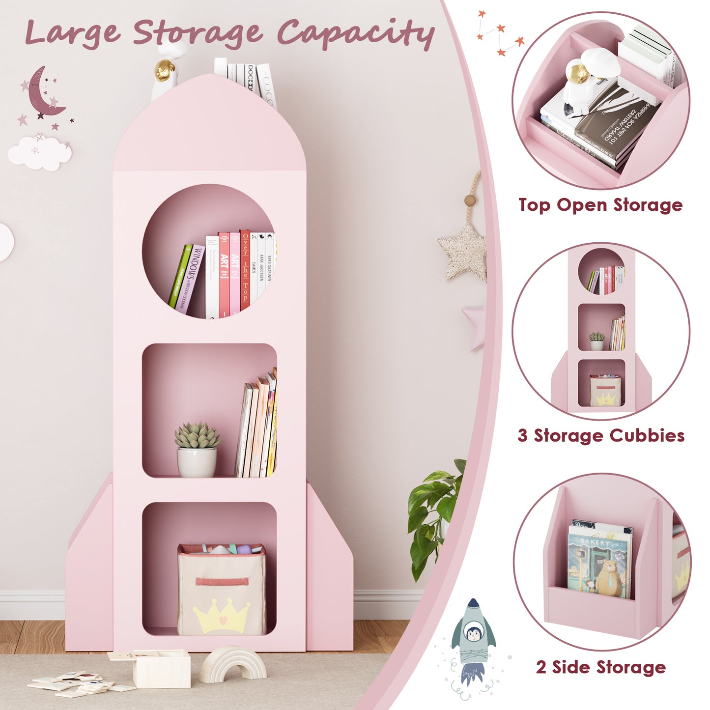 Pirecart Kids Bookshelf 3-Tier Wooden Kids Bookcase with Toy Storage for Bedroom, Playroom, Nursery