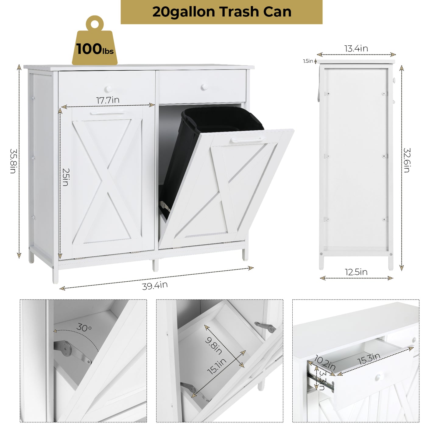 pirecart Dual Tilt Out Trash Cabinet, 10X2 Gallon Kitchen Pull Out Hidden Garbage Can Cabinet