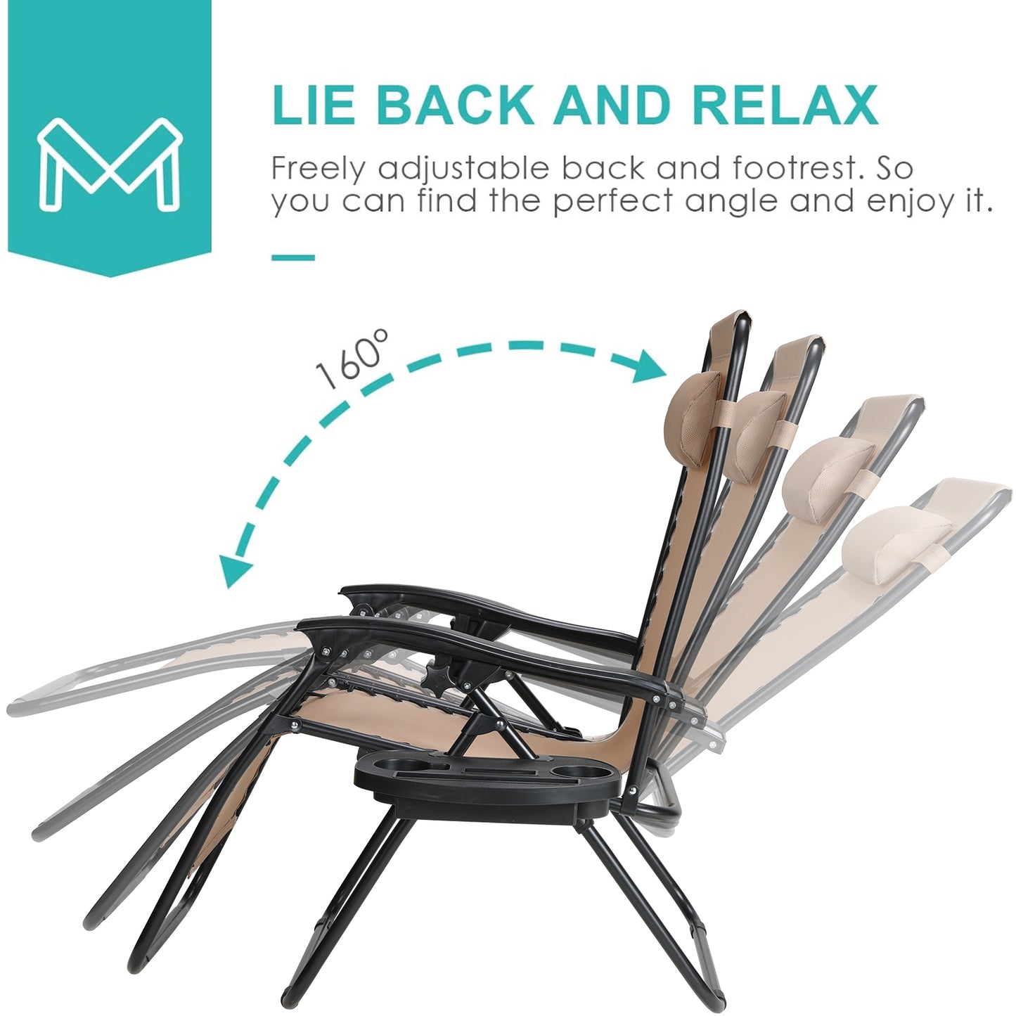 Pirecart Adjustable Zero-Gravity Chairs Textilene Outdoor Lounger Pillow and Cup Holder