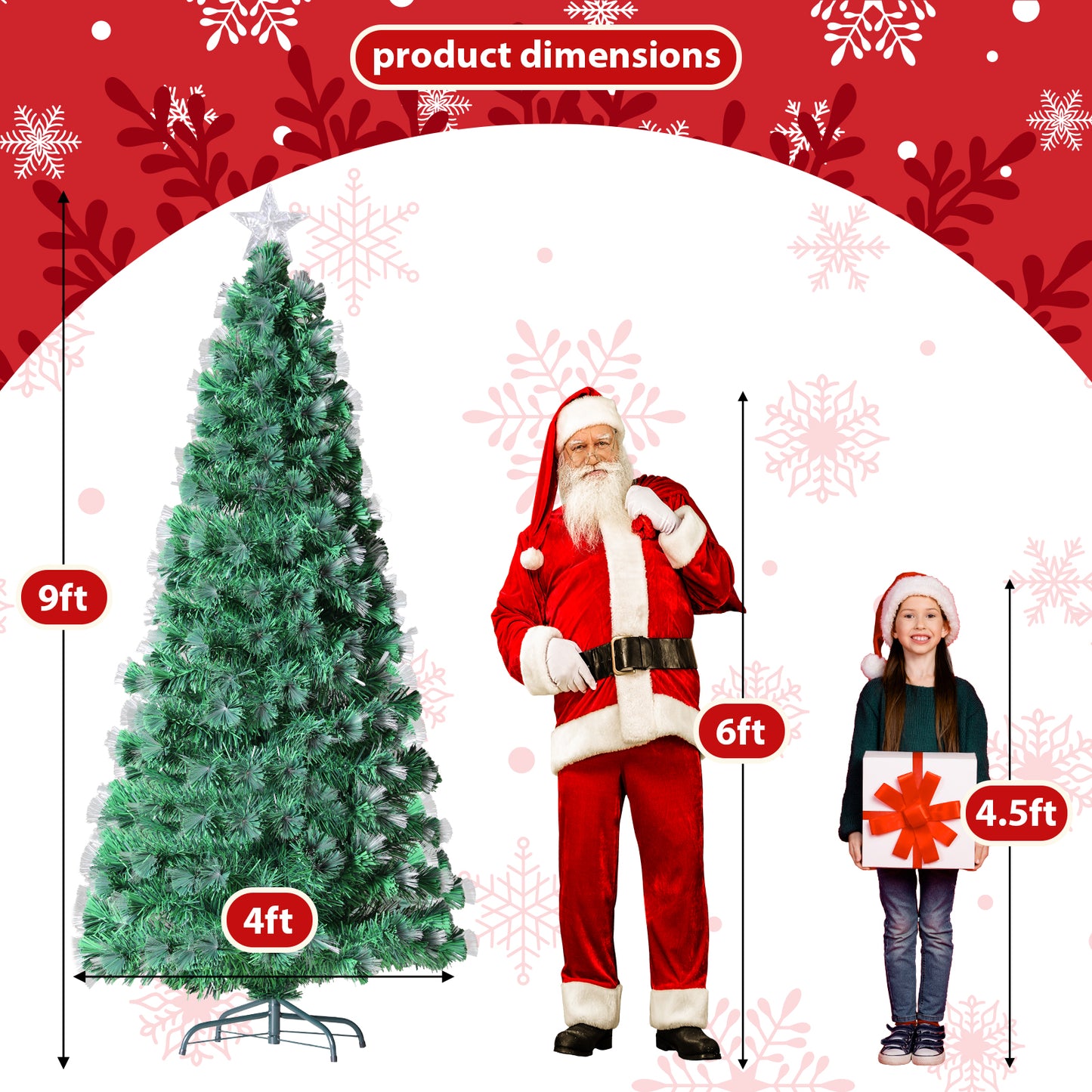 Pirecart 6/8/9/10 ft Pre-Lit Fiber Optic Artificial Pine Christmas Tree Artificial Xmas Tree for Indoor Holiday Home Decoration