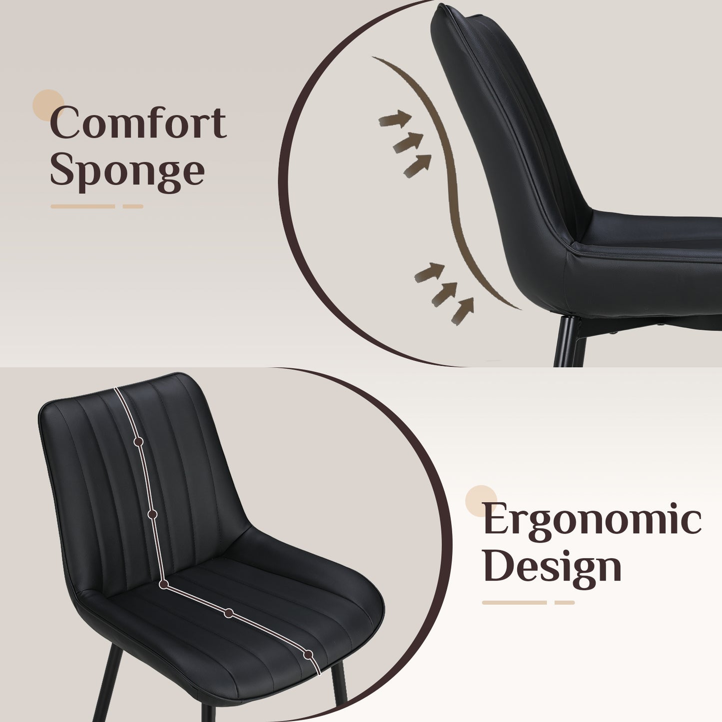 Pirecart High Back Dining Room Chairs, Set of 2/4 PU Leather Dining Chairs with Thick Cushions, Wide Padded Seat, Metal Legs for Kitchen, Living Room