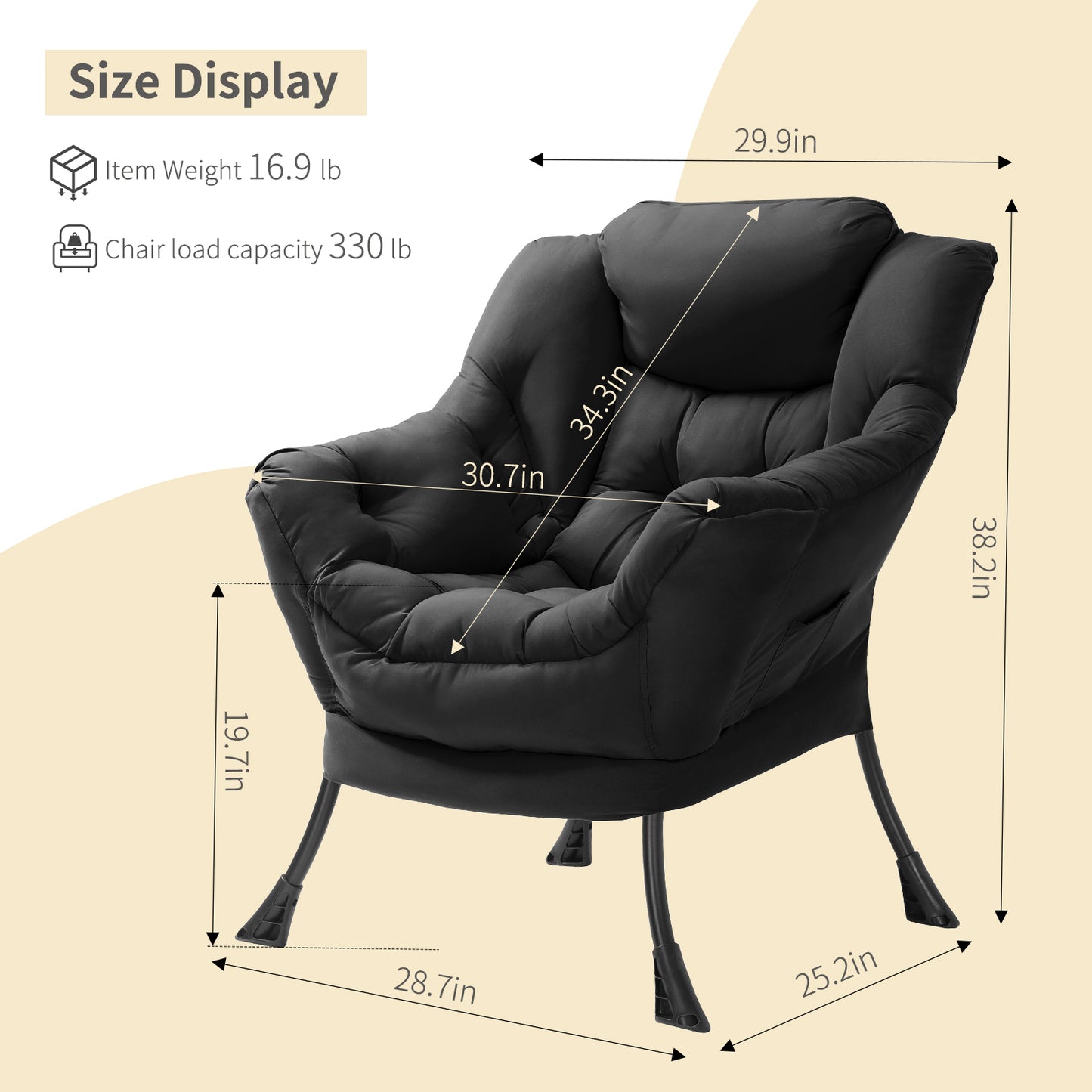 Pirecart Lazy Chair Large Accent Chair, Modern Reading Chair with Side Pocket, Comfy Living Room Chair, Lounge chair for Bedroom, Dorm