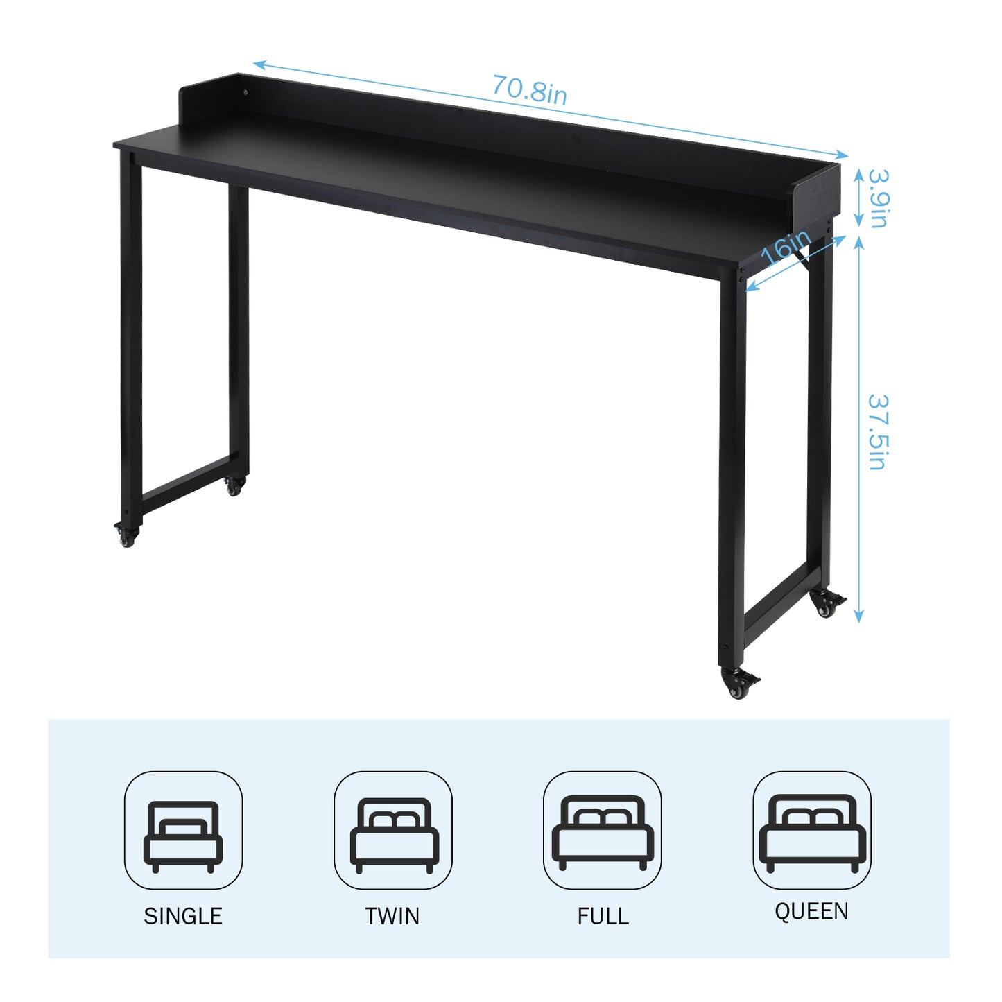 pirecart Overbed Table with Wheels Mobile Computer Desk Laptop Cart