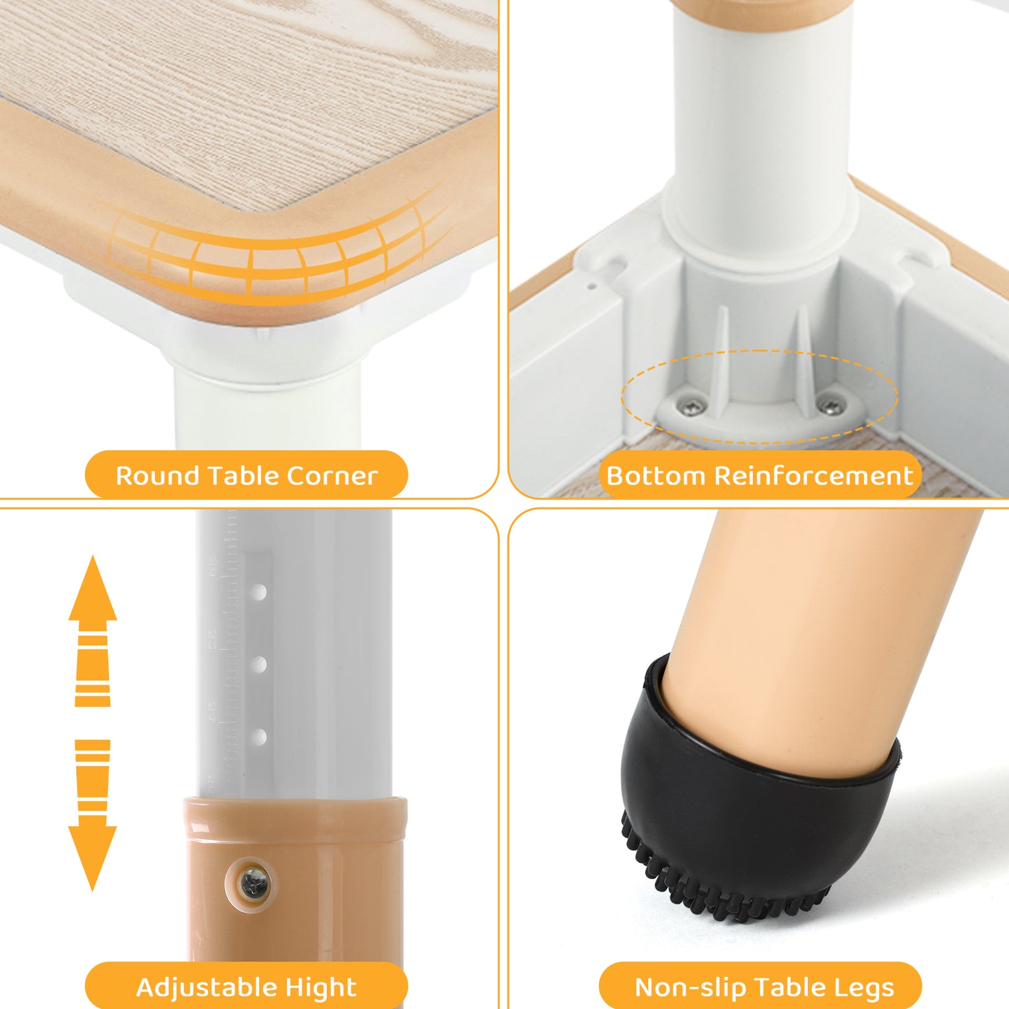 Pirecart Kids Table and 2 Chairs Set Activity Table Height Adjustable Toddler Art Desk for Reading Drawing Eating, Suitable for Ages 3-9