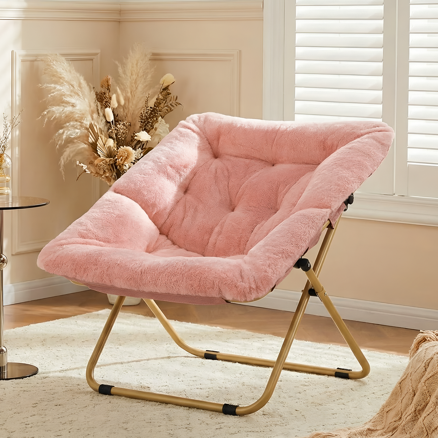 Pirecart Comfy Moon Chair, Foldable Soft Faux Fur Lounge Chair for Living Room, Bedroom, Dorms, X-Large Reading Chair
