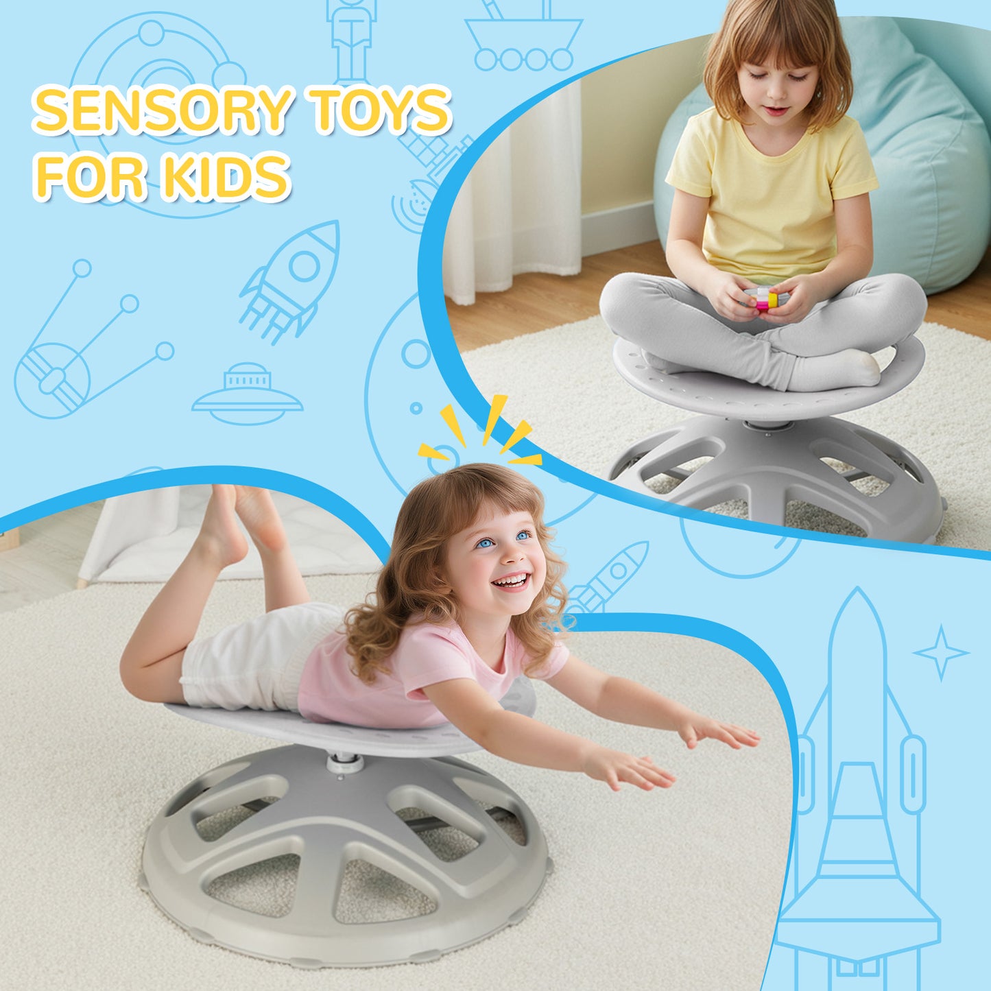 Pirecart Spinning Chair for Autistic Kids, Sit and Spin Autism Toys for Age 3+, Children's Rotating Chair for Kids with Autism, Training Body Coordination
