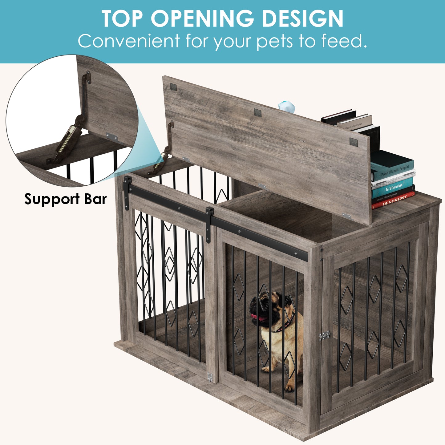 pirecart 39 inch Dog Crate Furniture Wooden Indoor Dog Kennel with Divider Room