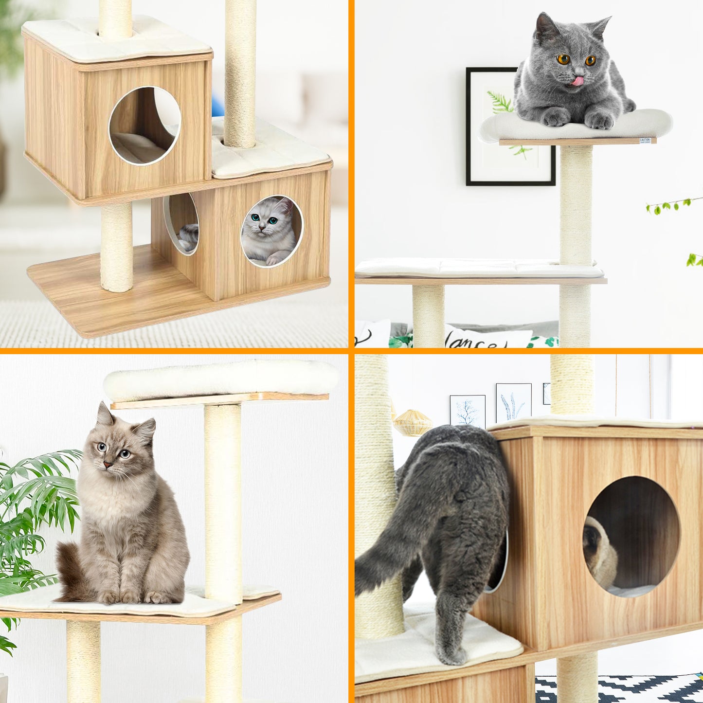 pirecart 54in Wooden Cat Tree Tower, Cat Climbing Stand House with Sisal Scratching Post