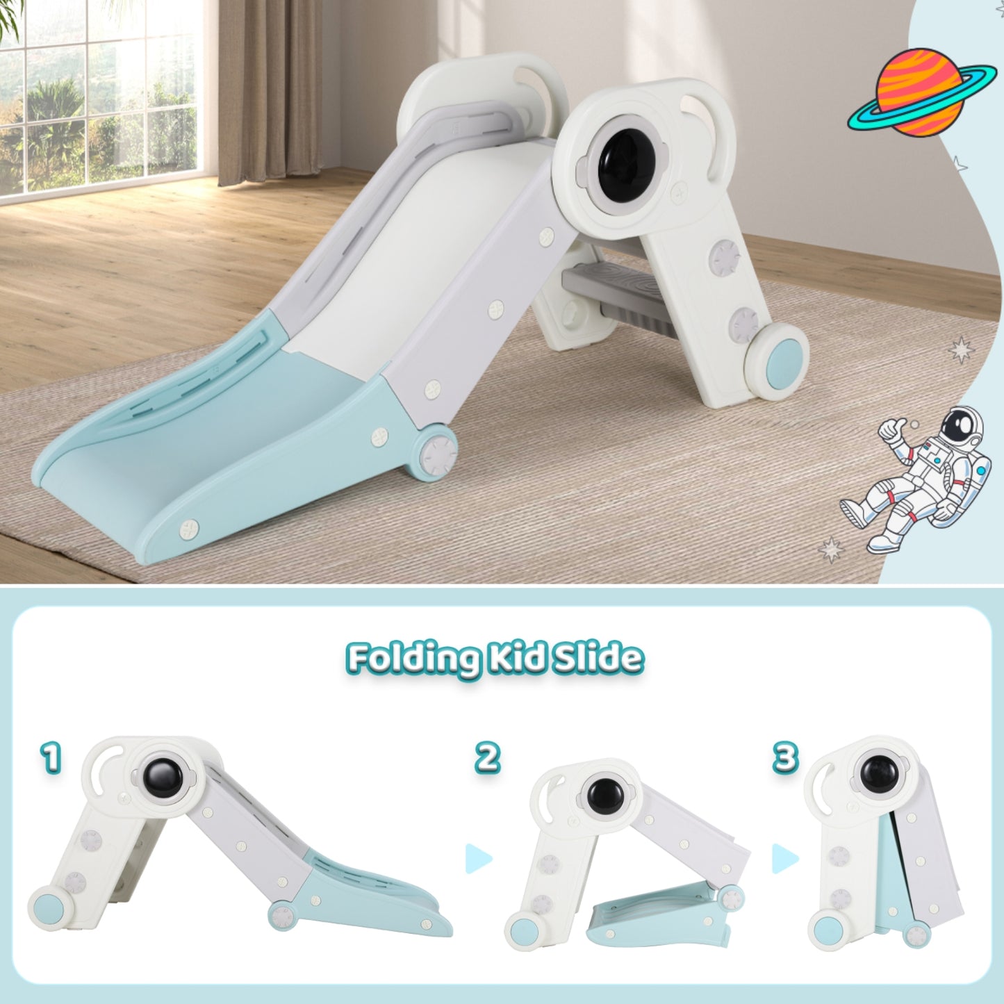 Pirecart Foldable Kids Slide Freestanding Toddler Toy Climbing Slide Playset