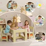 pirecart Kids Table and Chair Set, Wooden Toddler Activity Table with Storage Boxes