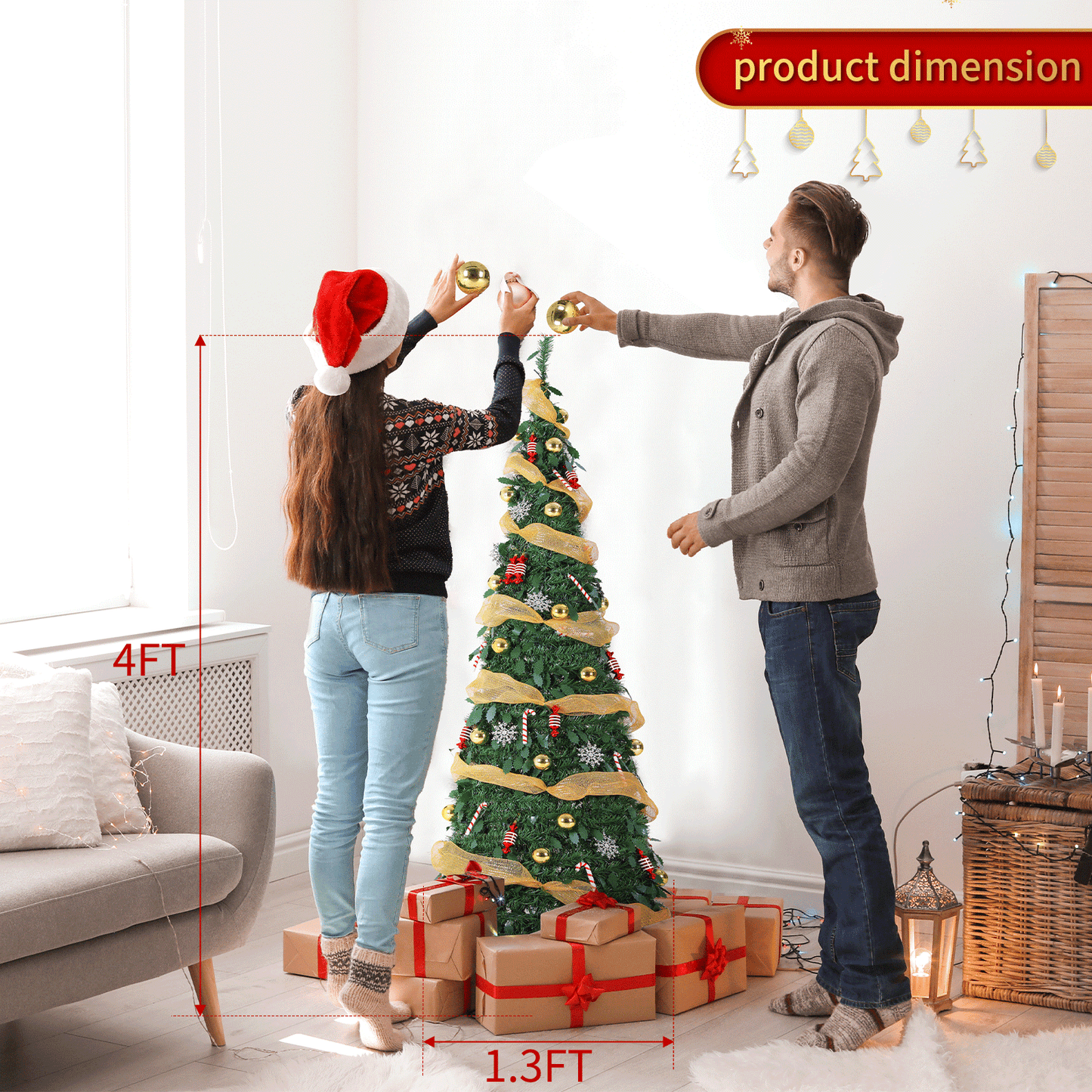 Pirecart 4/6/7 FT Collapsible Christmas Tree, Pop Up Christmas Tree with Light and Remote, Fully Decorated Pre-Lit with 11 Light Models Colored Light Balls,for Holiday Xmas Decor