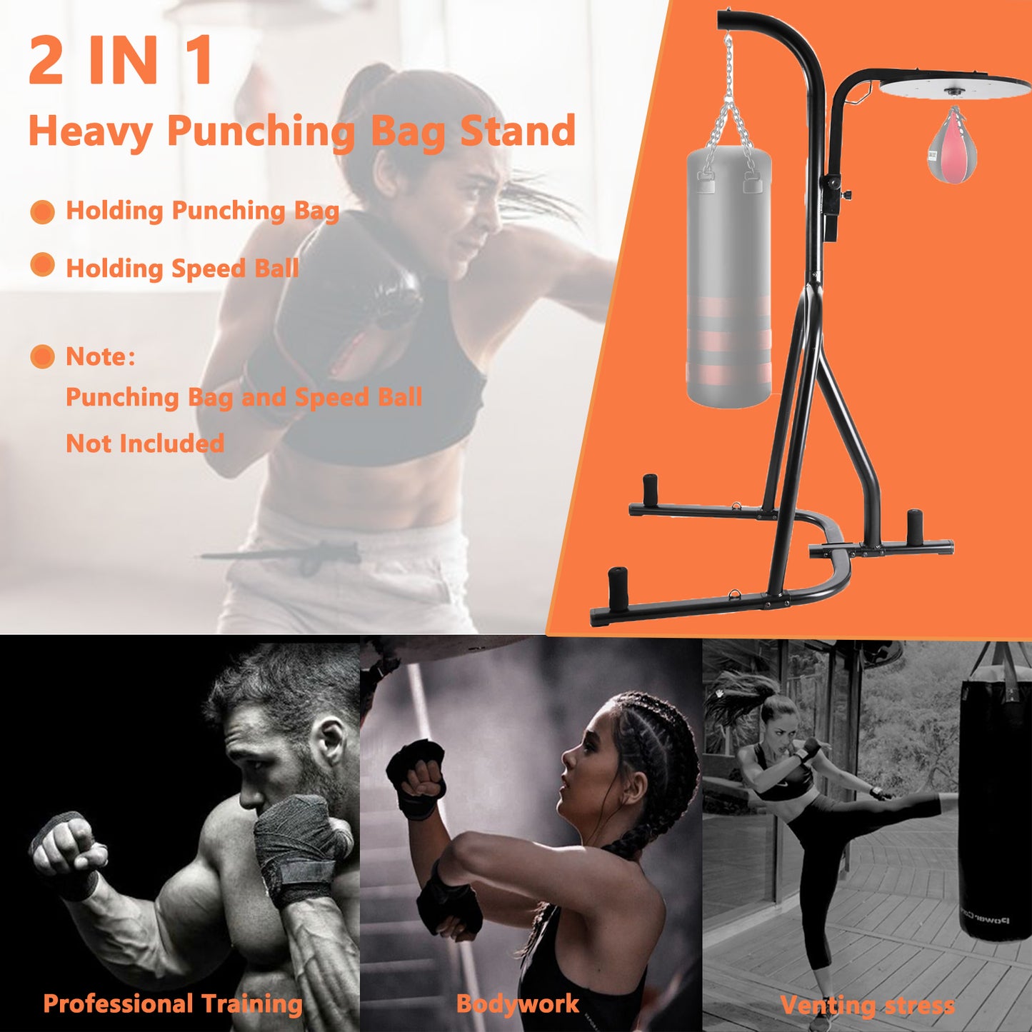 pirecart Heavy Boxing Bag Stand, Height Adjustable Steel Punching Stand for Heavy Bag