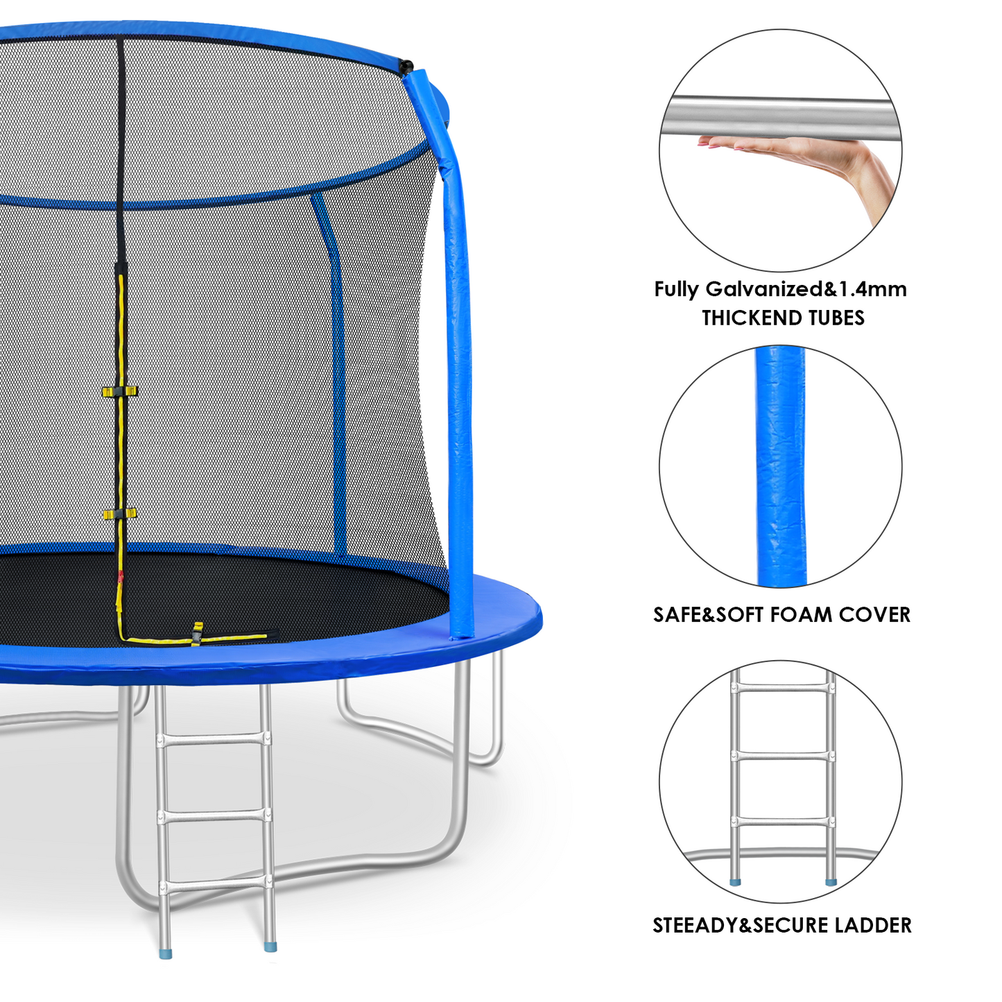 pirecart 12ft Outdoor Yard Trampoline for Kids with Safety Enclosure Net & Ladder