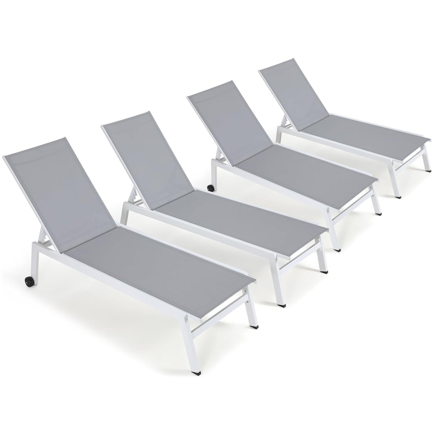 pirecart Set of 4 Outdoor Adjustable Chaise Lounge Chair Wheeled All-Weather Pool Lounger