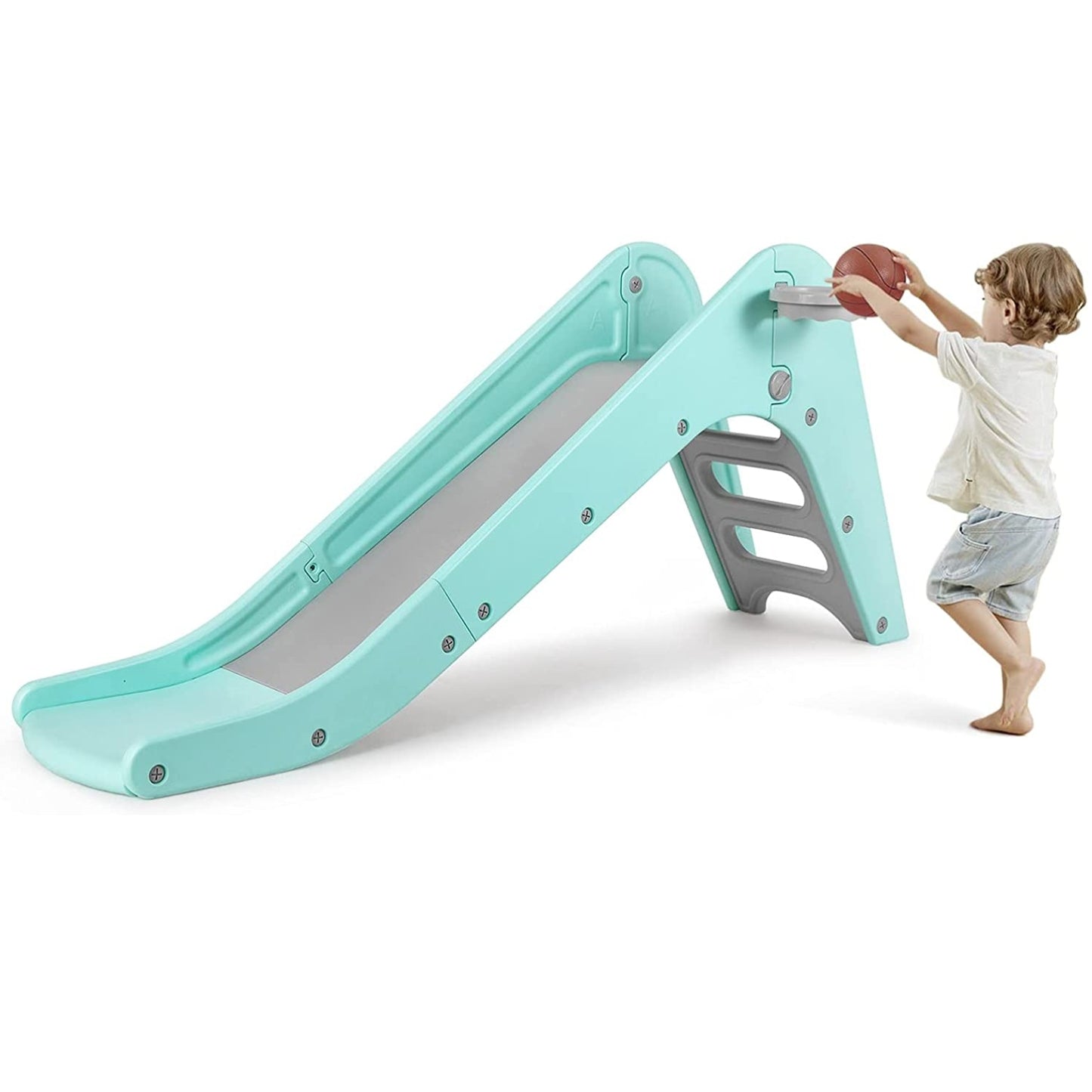 pirecart Freestanding Kids Slide, Toddler Slide Climber with Basketball Hoop