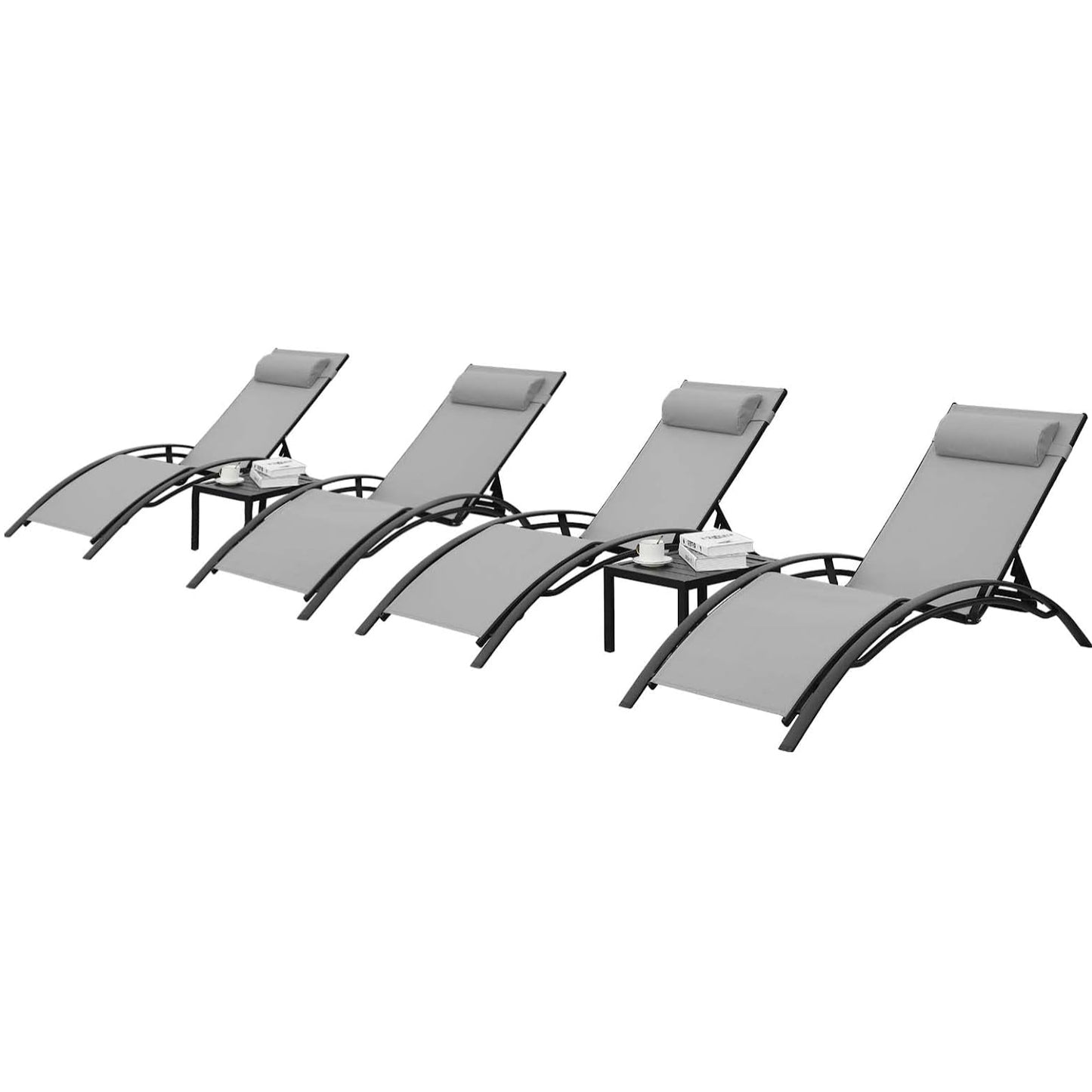 pirecart Patio Chaise Lounge Set Adjustable Poolside Recliner Chairs with Side Table