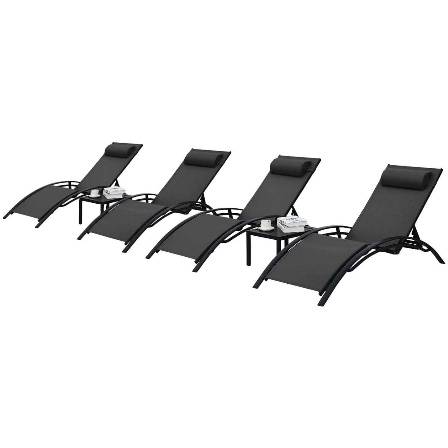 pirecart Patio Chaise Lounge Set Adjustable Poolside Recliner Chairs with Side Table