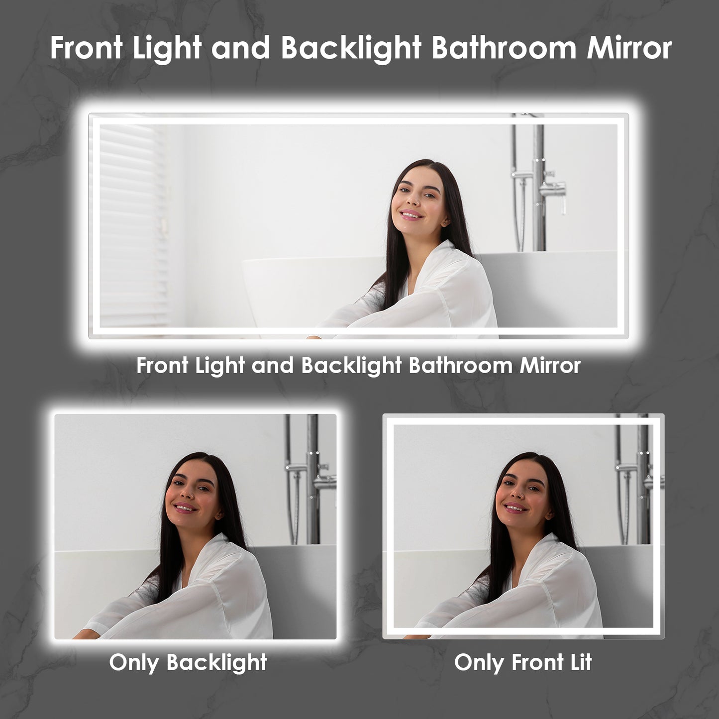 pirecart Bathroom LED Mirror Wall Mounted Vanity Mirror with Anti-Fog (Front & Backlit)