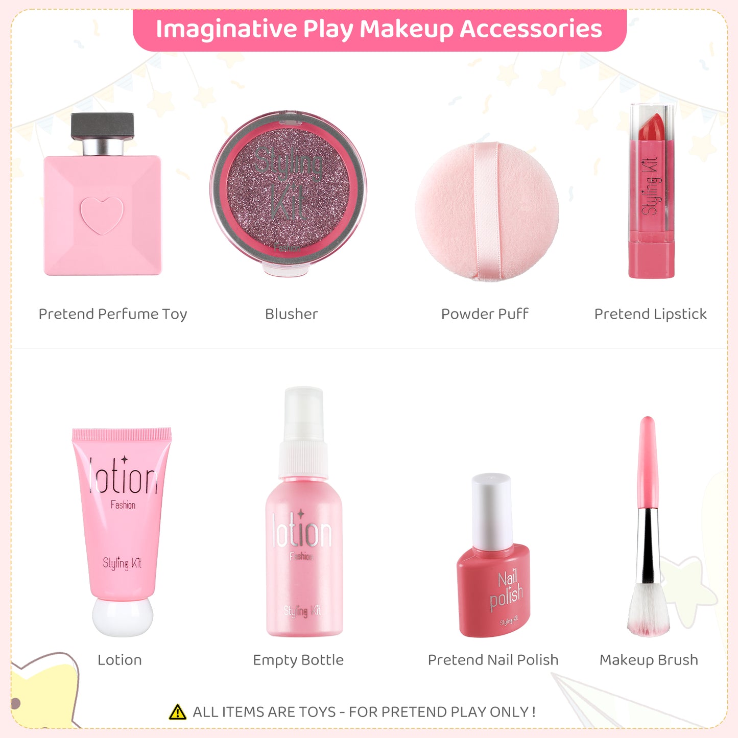 Pirecart Kids Vanity Makeup Table & Chair Set Make Up Stool Play Set for Children, Toddler Makeup Toy with 8 Pcs Accessories for Pretend Play