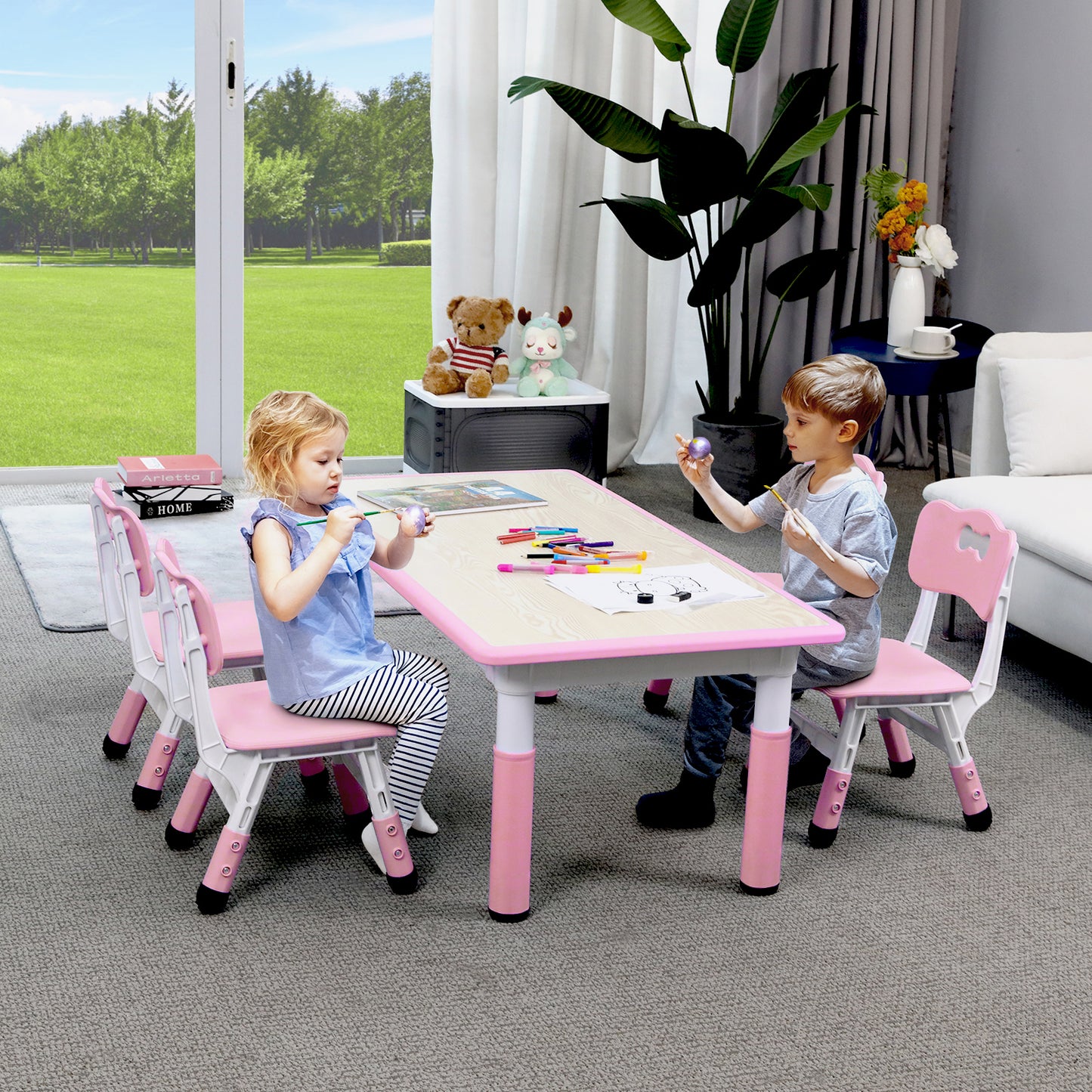 pirecart Height Adjustable Toddler Table and Chair Set for Reading, Drawing, Eating