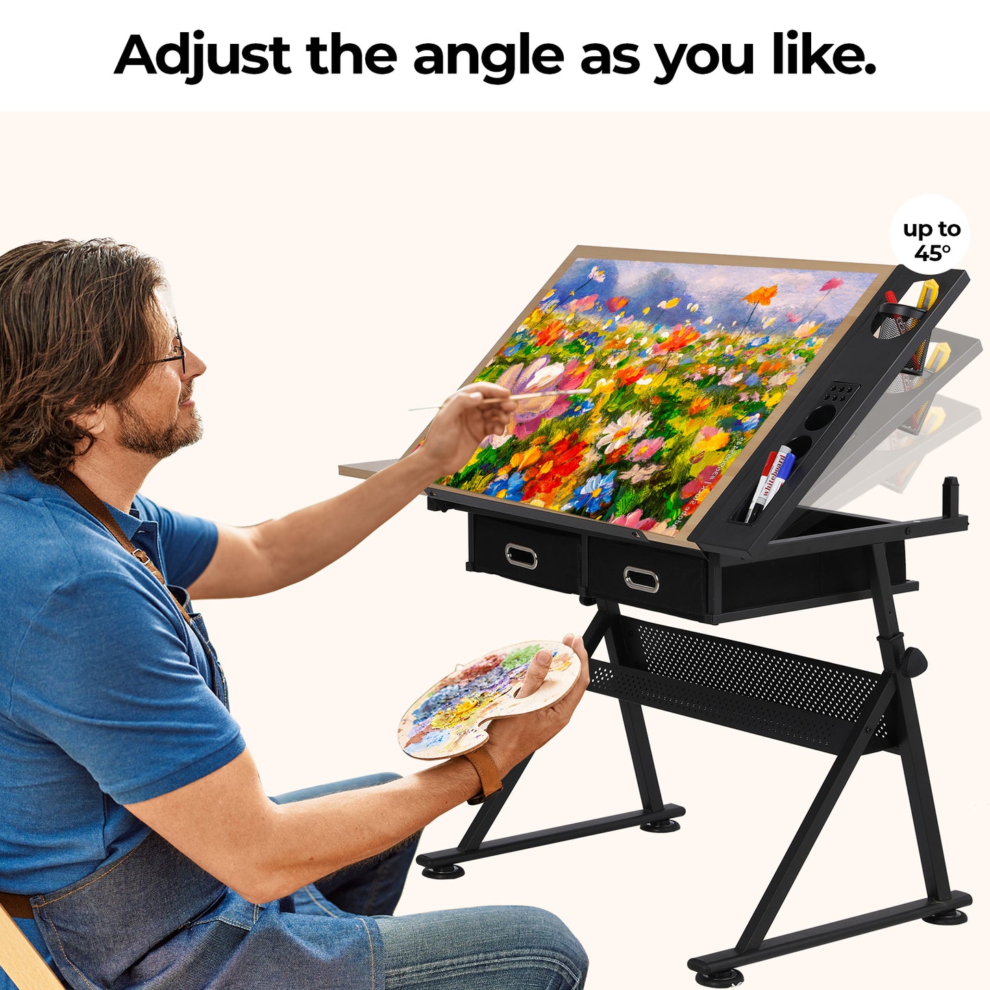 pirecart Height Adjustable Drafting Table with Stool Set