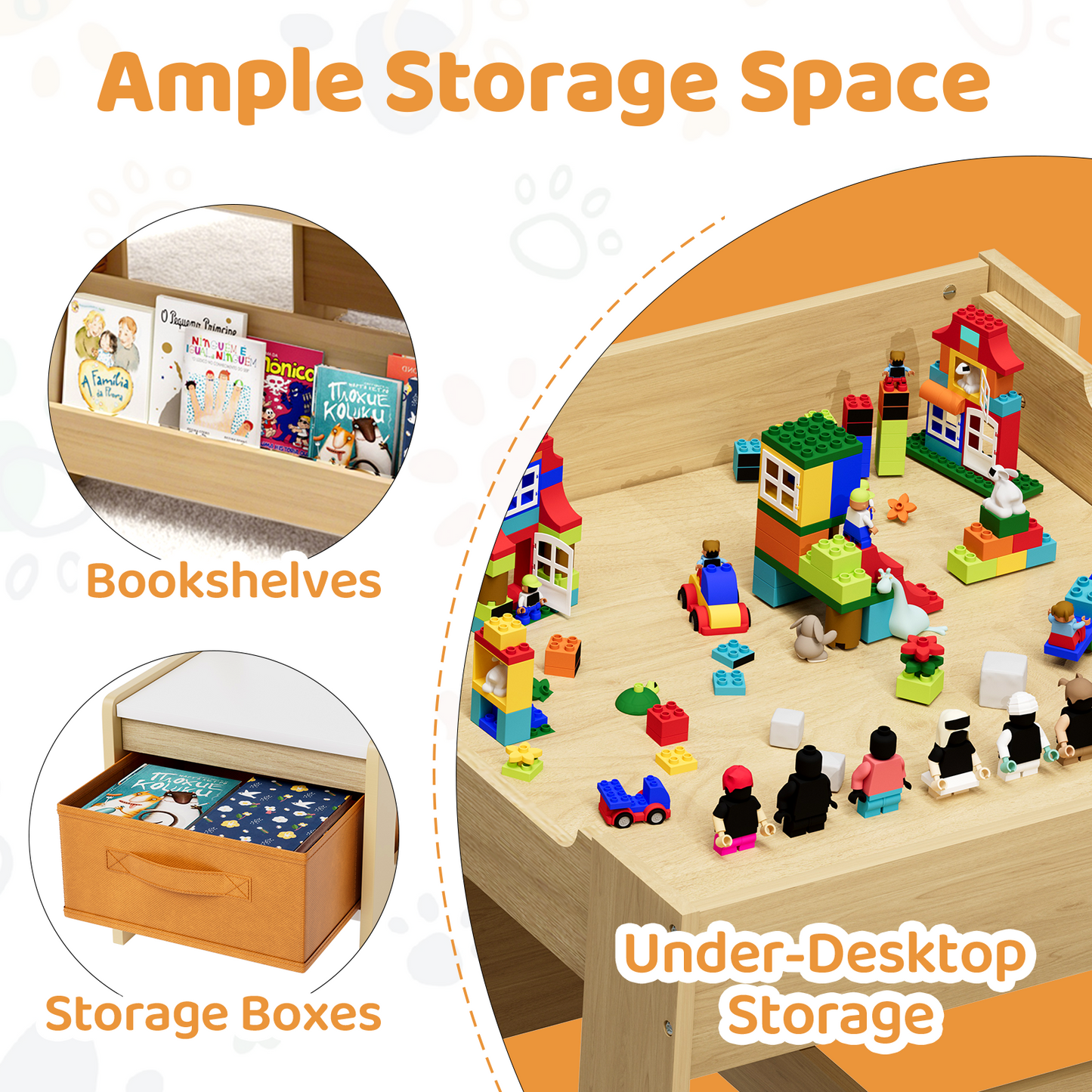 Pirecart Kids Table and Chair Set, 4 in 1 Wooden Art Table with Reversible Tabletop, Blackboard, Storage Drawer, Kids Activity Table Set for Drawing, Playing, Learning