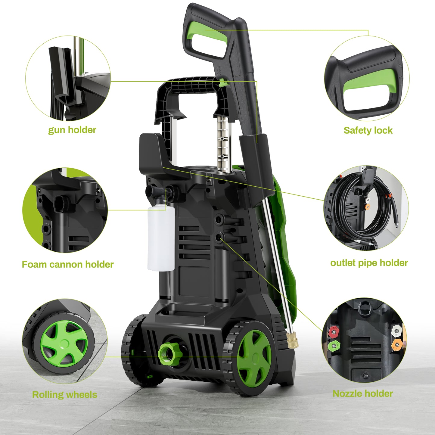 Pirecart Electric Pressure Washer 2700 PSI 1.7 GPM Power Washer with 4 Quick Connect Nozzles, Foam Cannon