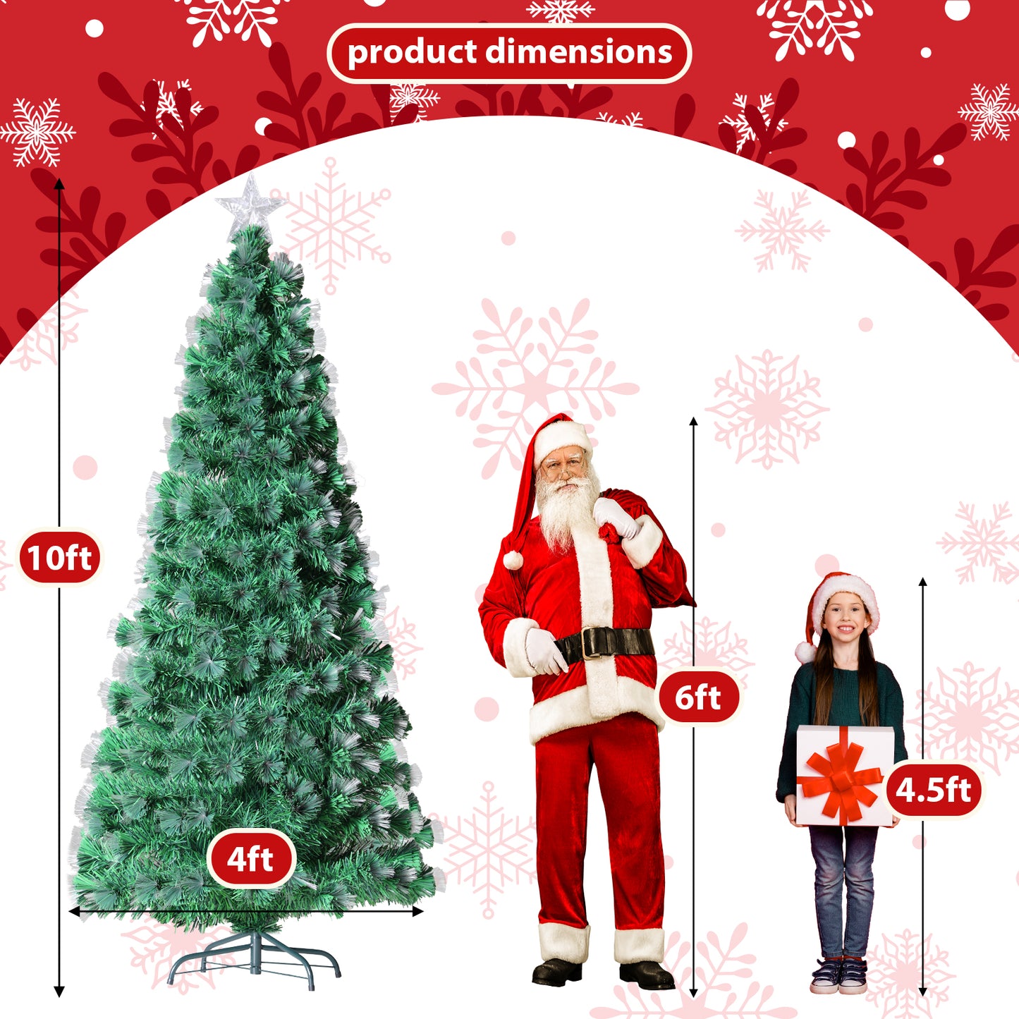 Pirecart 6/8/9/10 ft Pre-Lit Fiber Optic Artificial Pine Christmas Tree Artificial Xmas Tree for Indoor Holiday Home Decoration