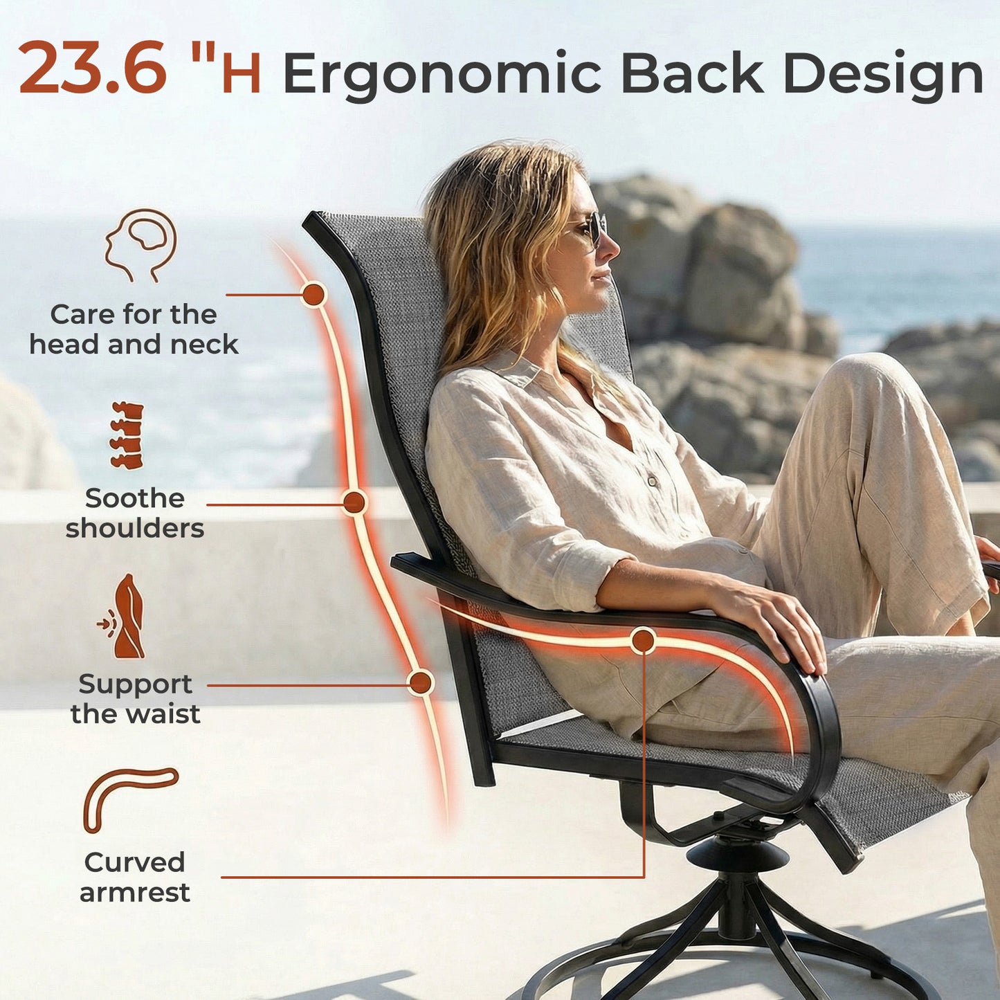 Pirecart Patio Swivel Chairs Set of 2/4, 360° Outdoor Dining Chairs with Steel Frame & Textilene Fabric, High Back Patio Dining Chairs with Ergonomic Armrest for Lawn, Garden, Deck