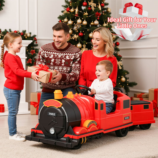 Ride on Train Trackless for Kids, Toddler Ride on Toy Train with Under Seat Storage, 12V 4 Wheeler Electric Car with Whistle & Music for Age 3+ Boys and Girls Gift