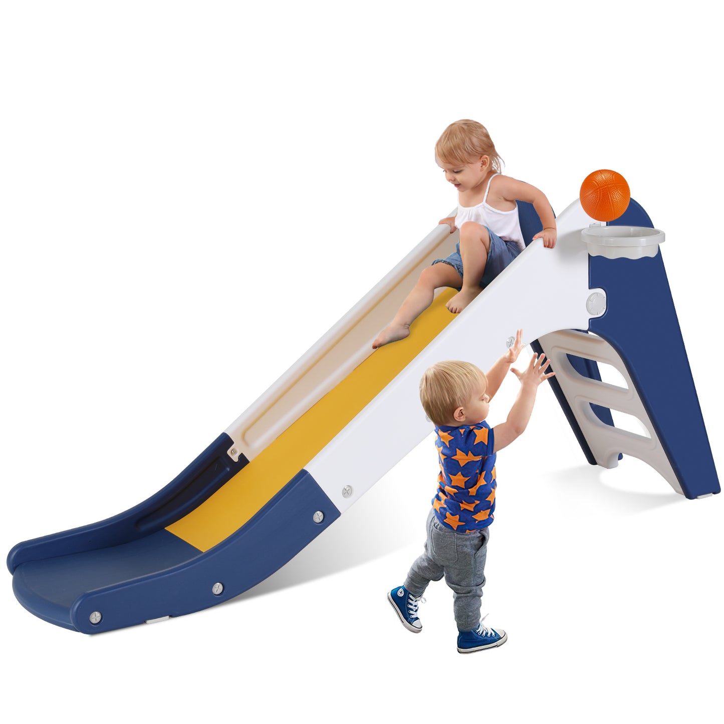 pirecart Freestanding Kids Slide, Toddler Slide Climber with Basketball Hoop