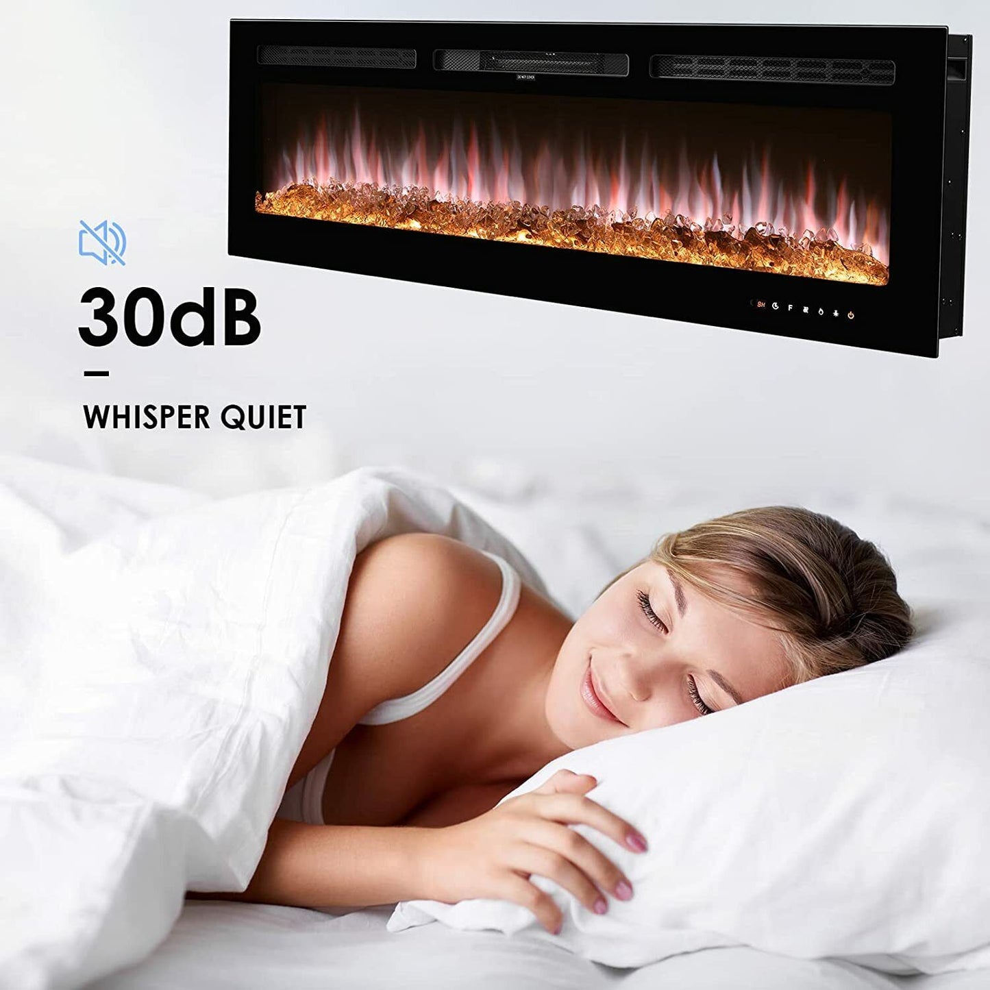 pirecart 60 inches Electric Fireplace Insert and Wall Mounted with Multicolor Flame