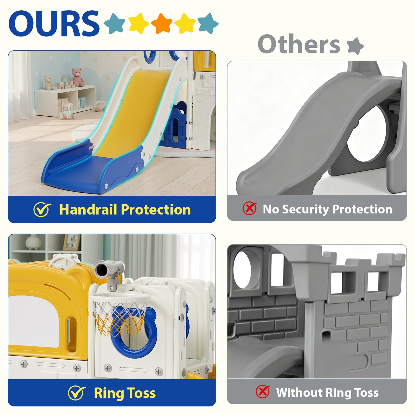 Pirecart 10-in-1 Kids Slide, Indoor Outdoor Toddler Slide Playground with Drawing Board, Basketball Hoop, Tunnel & Storage for Playroom, Kindergarten, Backyard, Gift for Children Age 3+