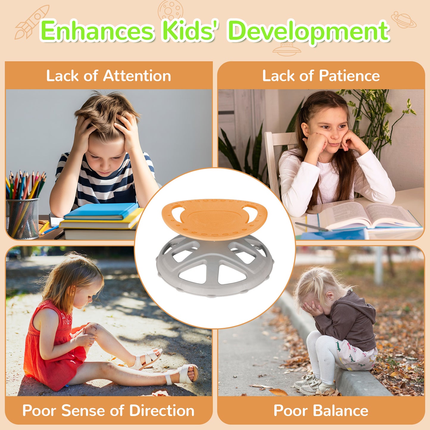 Pirecart Spinning Chair for Autistic Kids, Sit and Spin Autism Toys for Age 3+, Children's Rotating Chair for Kids with Autism, Training Body Coordination