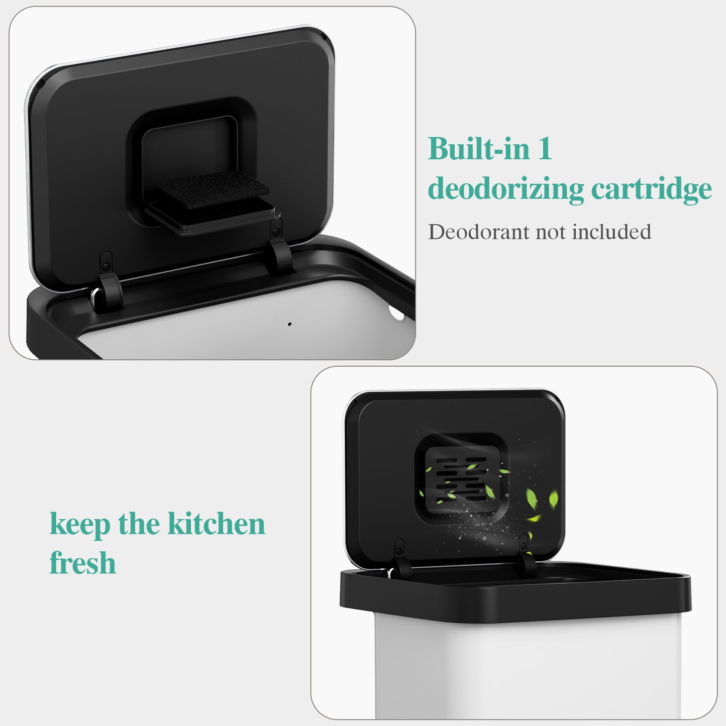 Pirecart 13.2 Gal Stainless Steel Trash Can, Soft-Close Lid Grabage Can with 15 Inner Bags, Rear Trash Bag Storage Compartment, Large Capacity Step Trash Can With Built-In Deodorizer Box