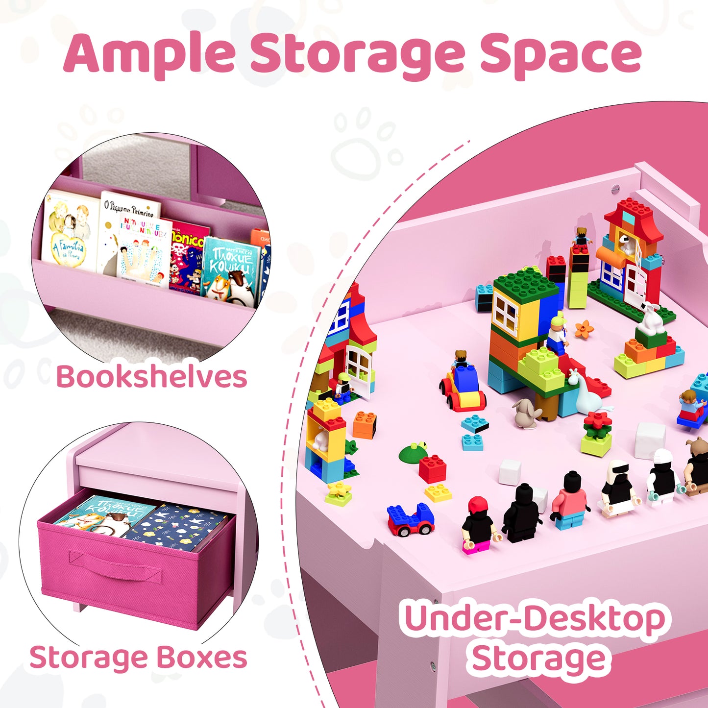 Pirecart Kids Table and Chair Set, 4 in 1 Wooden Art Table with Reversible Tabletop, Blackboard, Storage Drawer, Kids Activity Table Set for Drawing, Playing, Learning