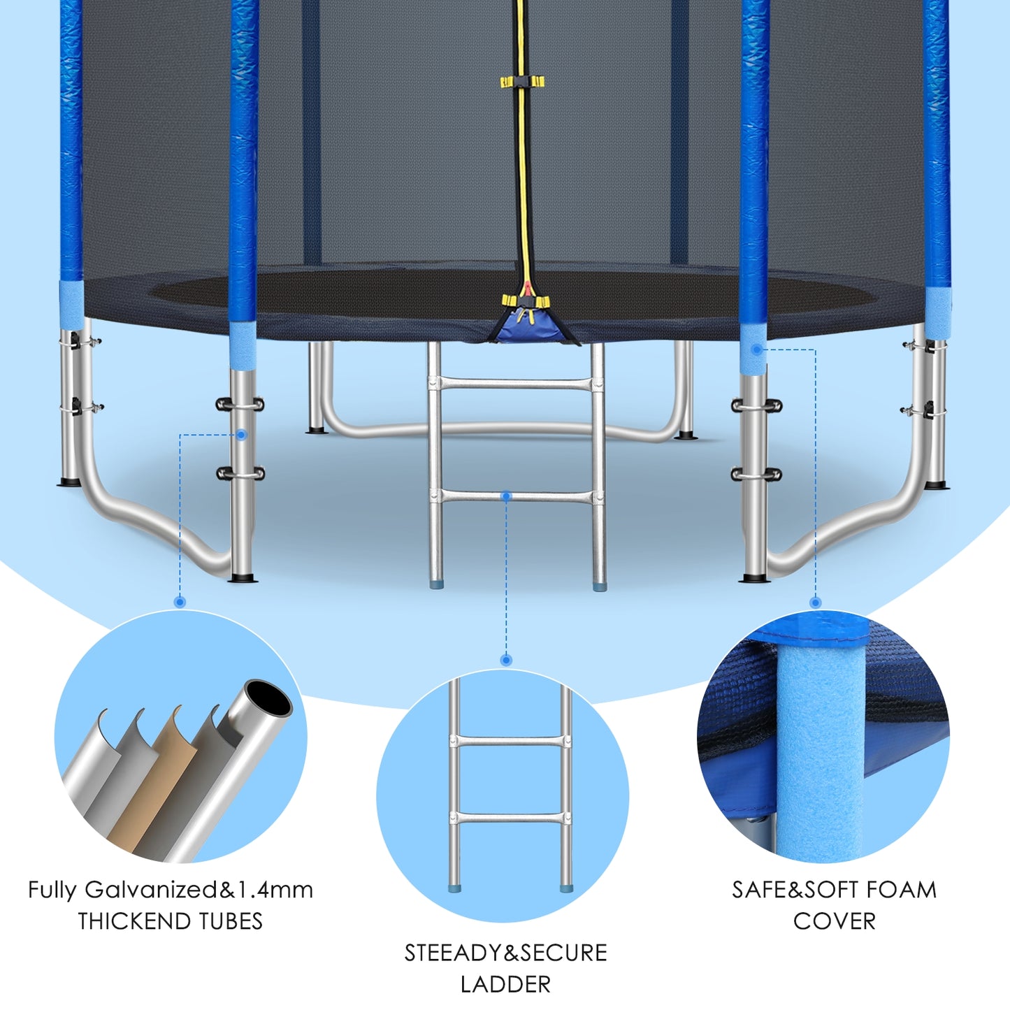 pirecart 8ft Outdoor Backyard Trampoline for Kids with Safety Enclosure, Jumping Mat & Ladder