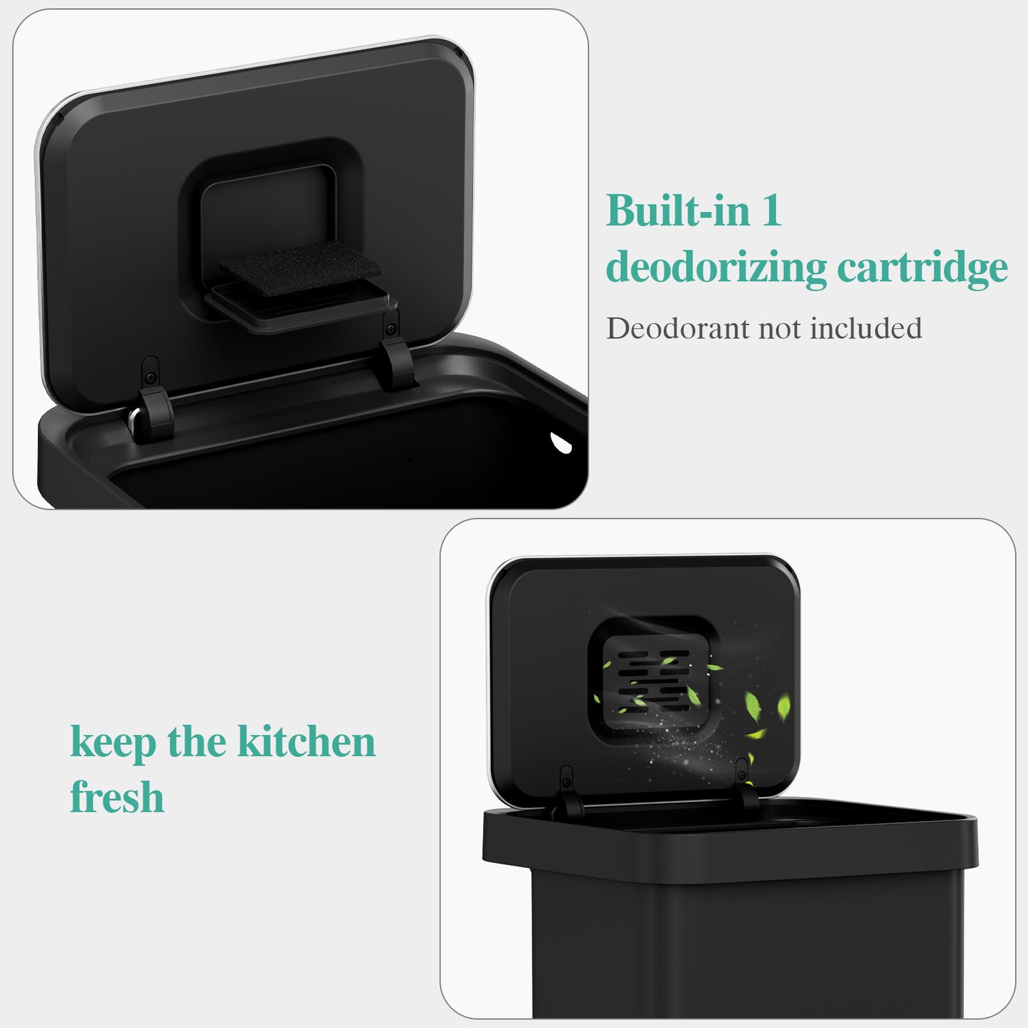 Pirecart 13.2 Gal Stainless Steel Trash Can, Soft-Close Lid Grabage Can with 15 Inner Bags, Rear Trash Bag Storage Compartment, Large Capacity Step Trash Can With Built-In Deodorizer Box