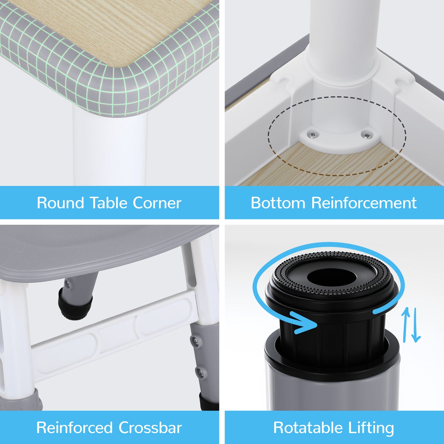 Pirecart Kids Table and 2 Chairs Set, Height Adjustable Children Multi Activity Table and Chair Set, Non-Slip Legs & Graffiti Desktop, for Drawing, Reading, Studying