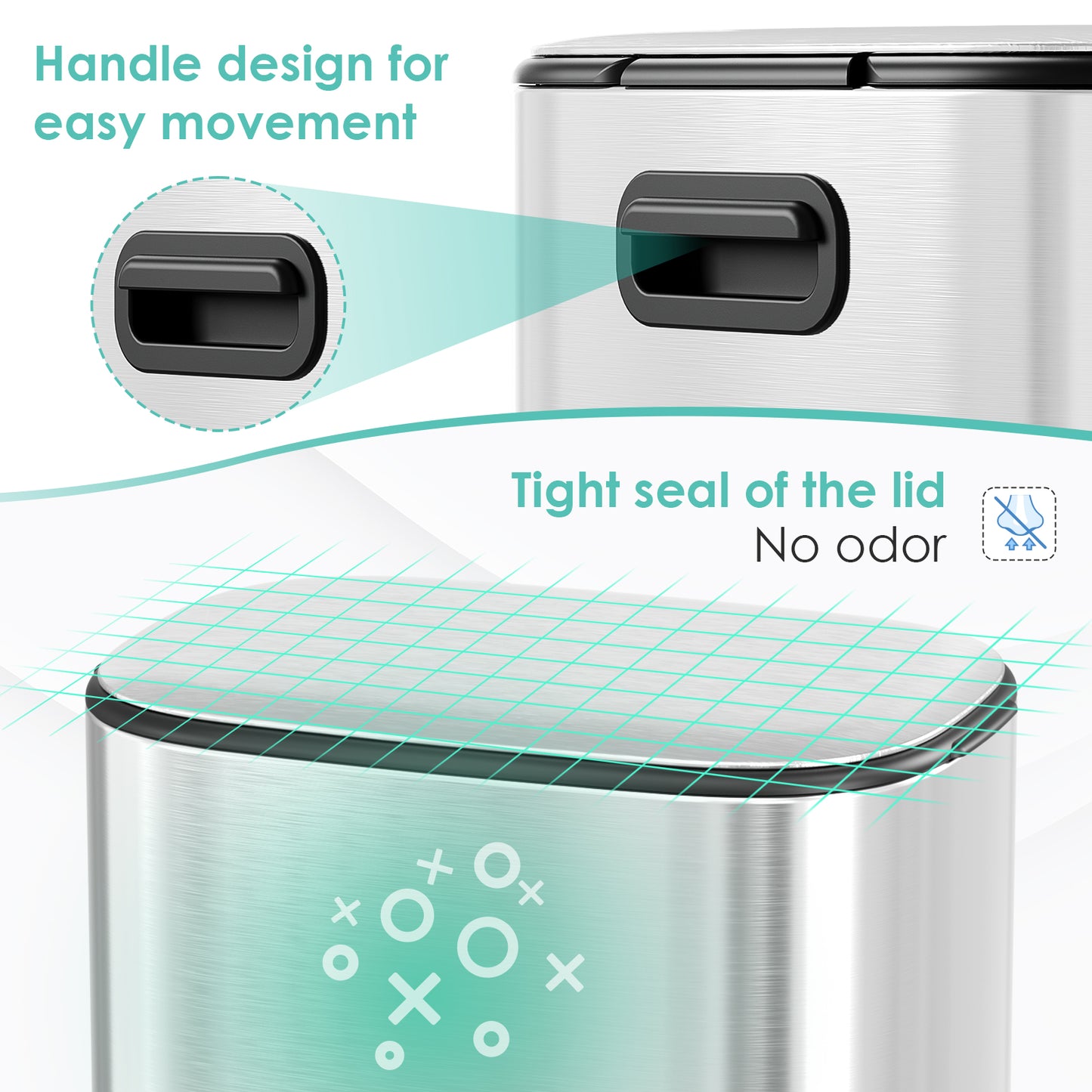 Pirecart Stainless Steel Trash Can, 8 Gal Oval Garbage Can W/ Slow-Closing Lid & Removable Inner Bucket, Foot-operated Soft Lid Trash Can for kitchen, Home, Office