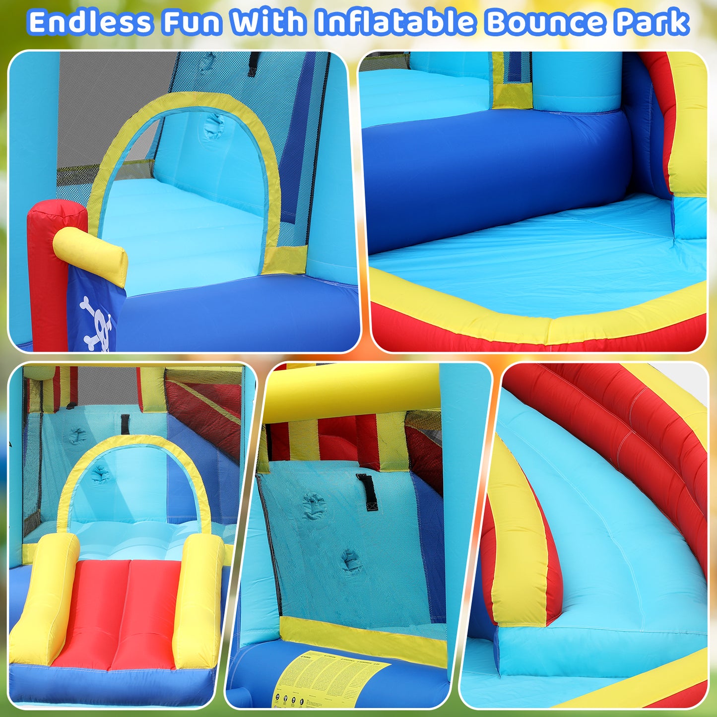 pirecart Inflatable Bounce House Kid Water Splash Pool Slide Jumping Castle with Blower