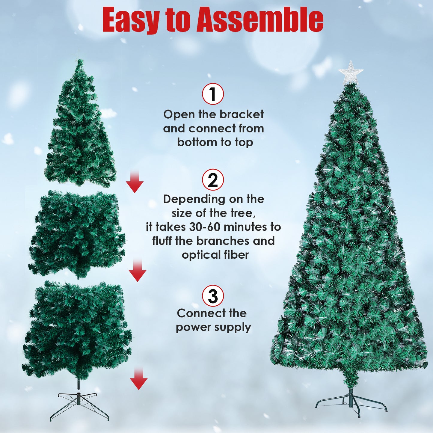 pirecart 6/8/9/10 ft Pre-Lit Fiber Optic Artificial Pine Christmas Tree Artificial Xmas Tree for Indoor Holiday Home Decoration